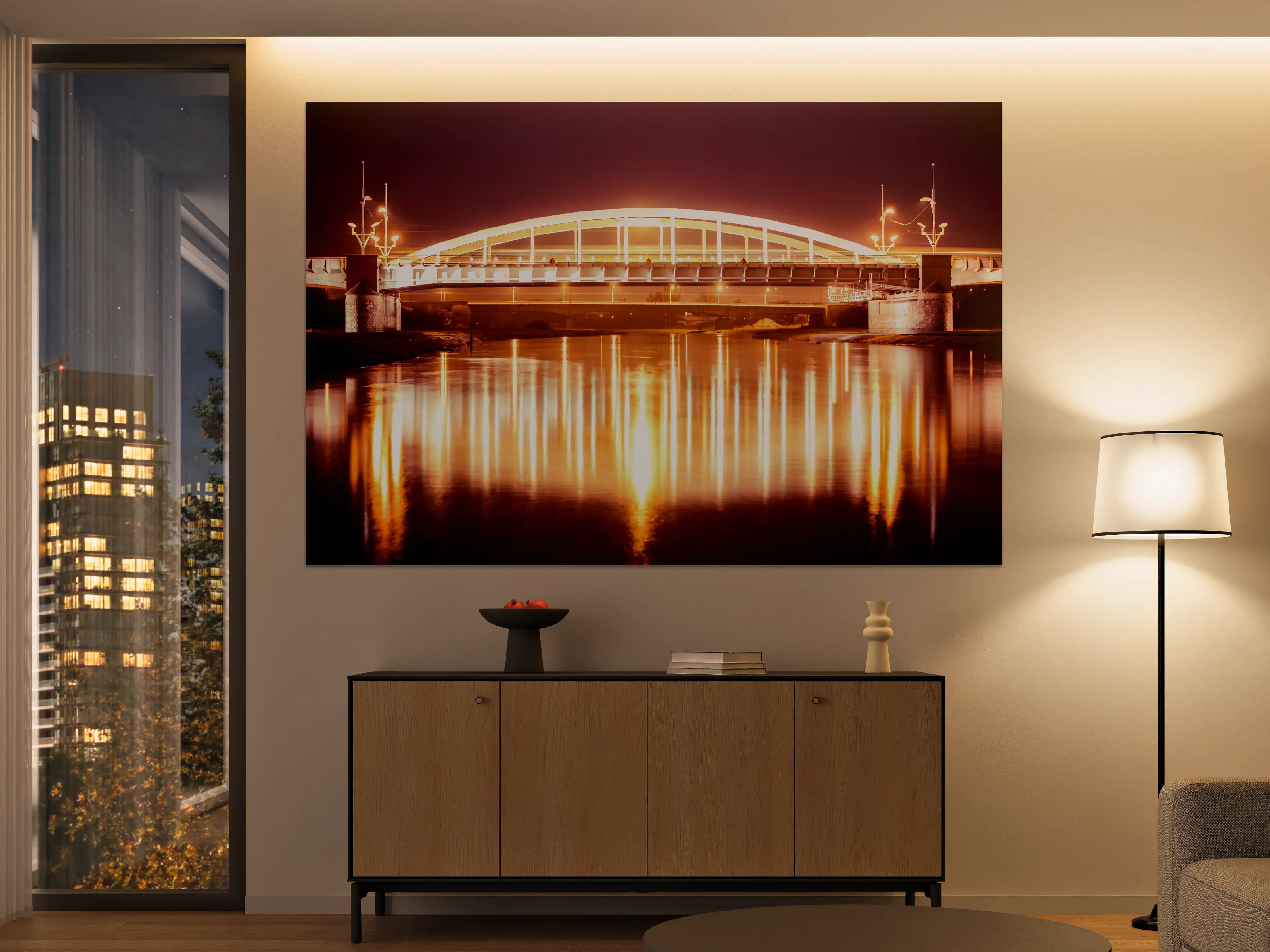 Große Wandbilder - Nacht Blick auf eine Brücke über den Fluss Warta in Posen