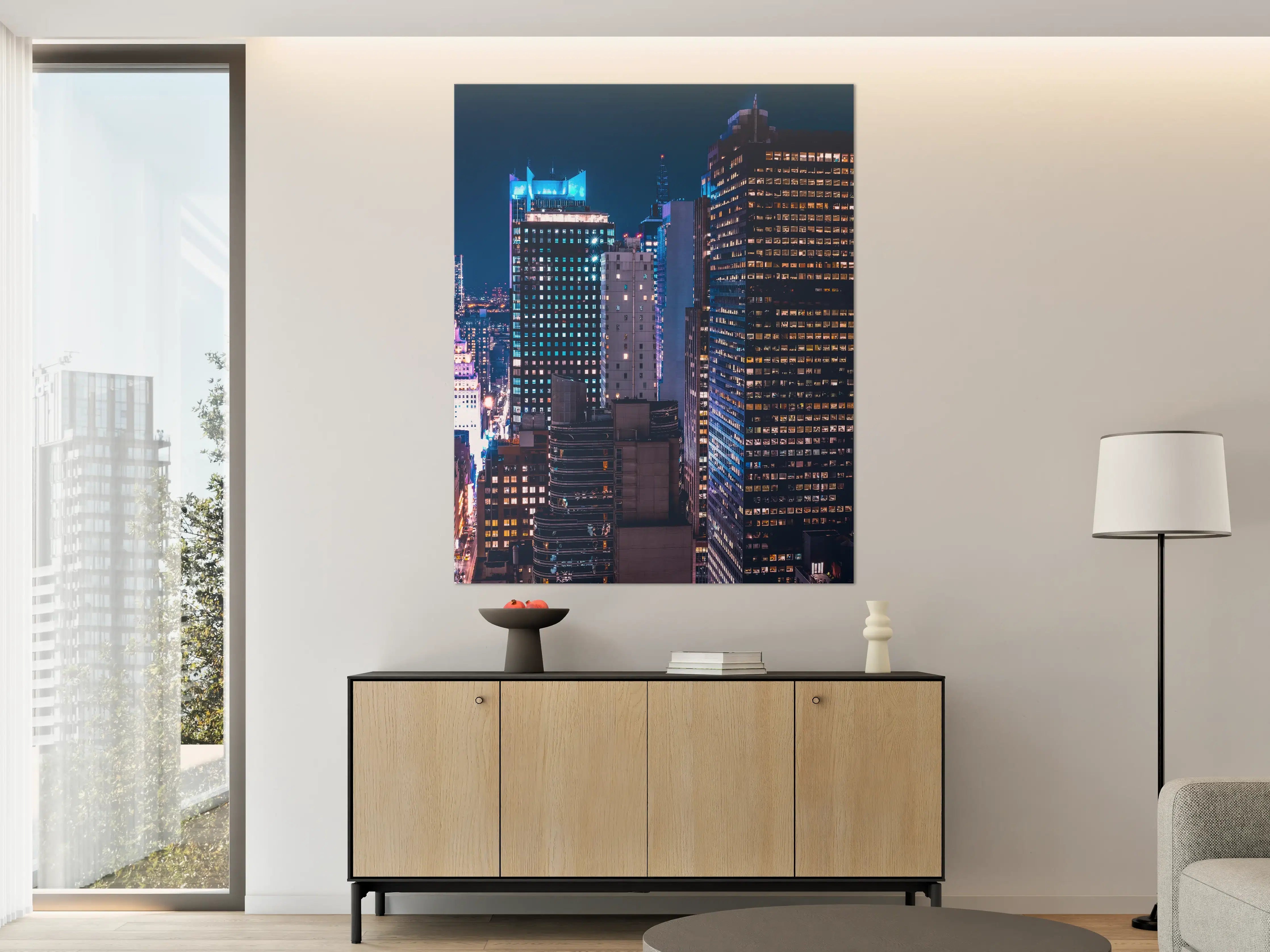 Große Wandbilder - Nachtaufnahme der skyline bei Dunkelheit mit leuchtenden Gebäuden