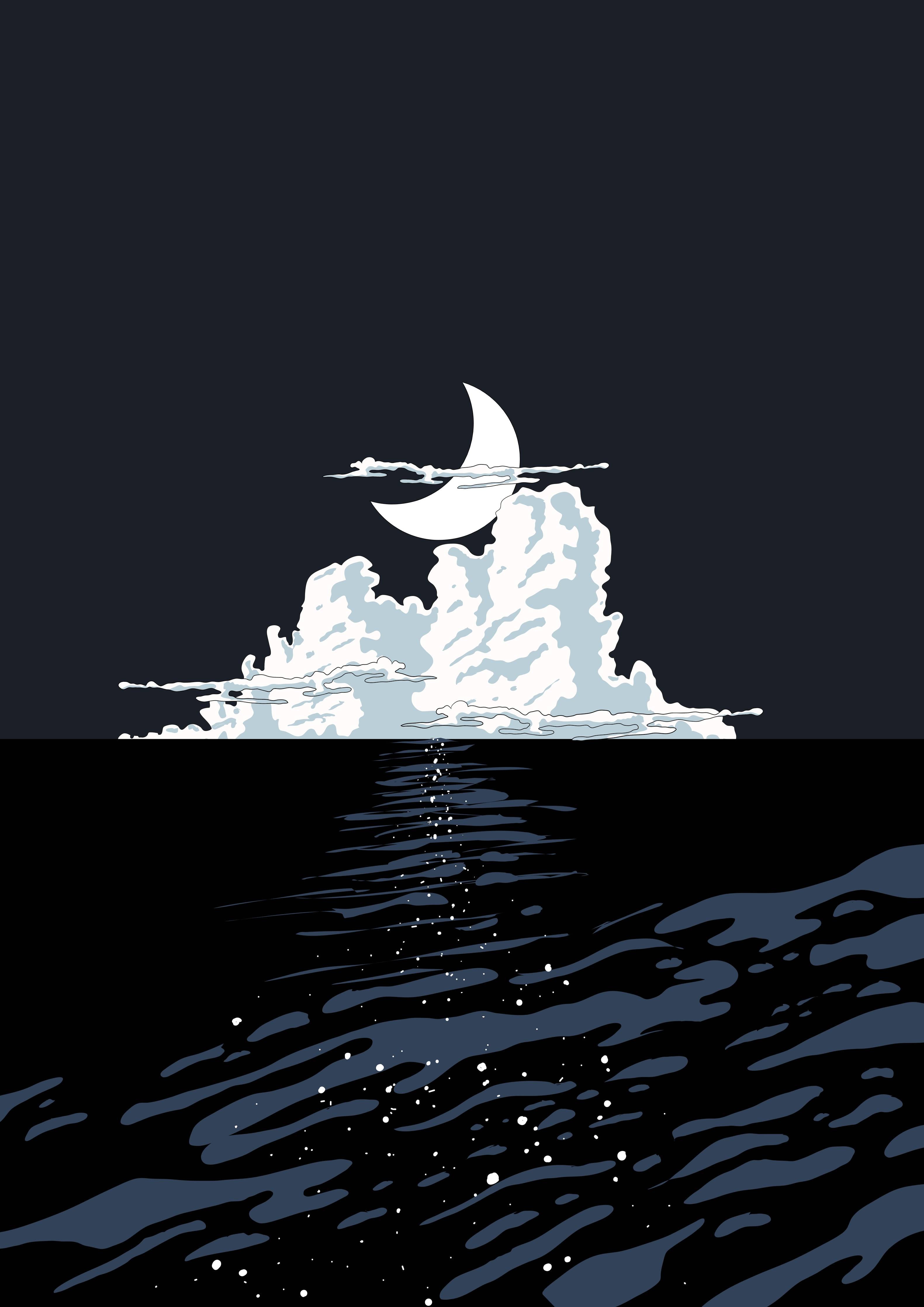 Große Wandbilder-Nachtmeer mit Mondreflexion