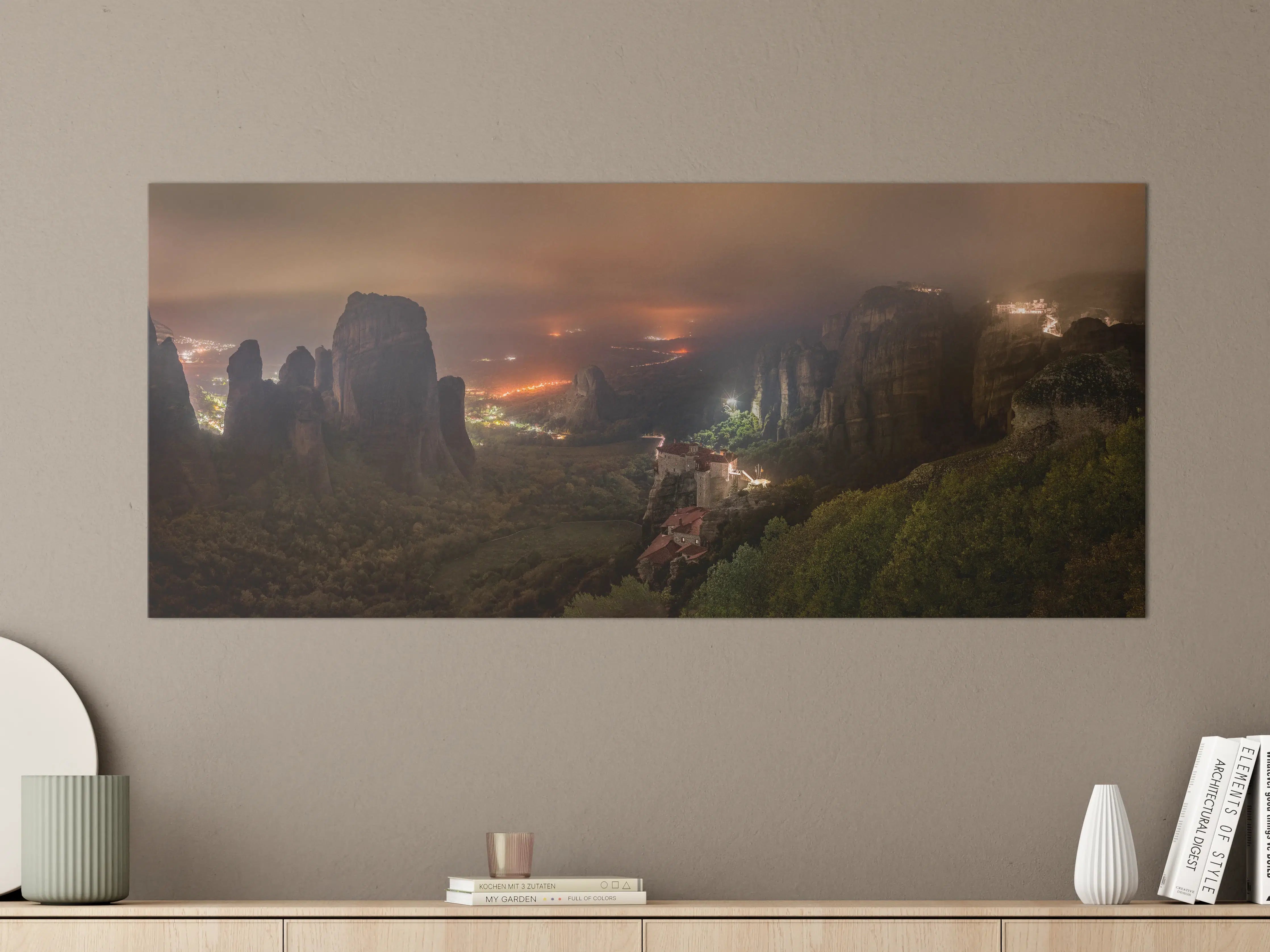 Große Wandbilder - Nächtlicher Blick auf Meteora Berge
