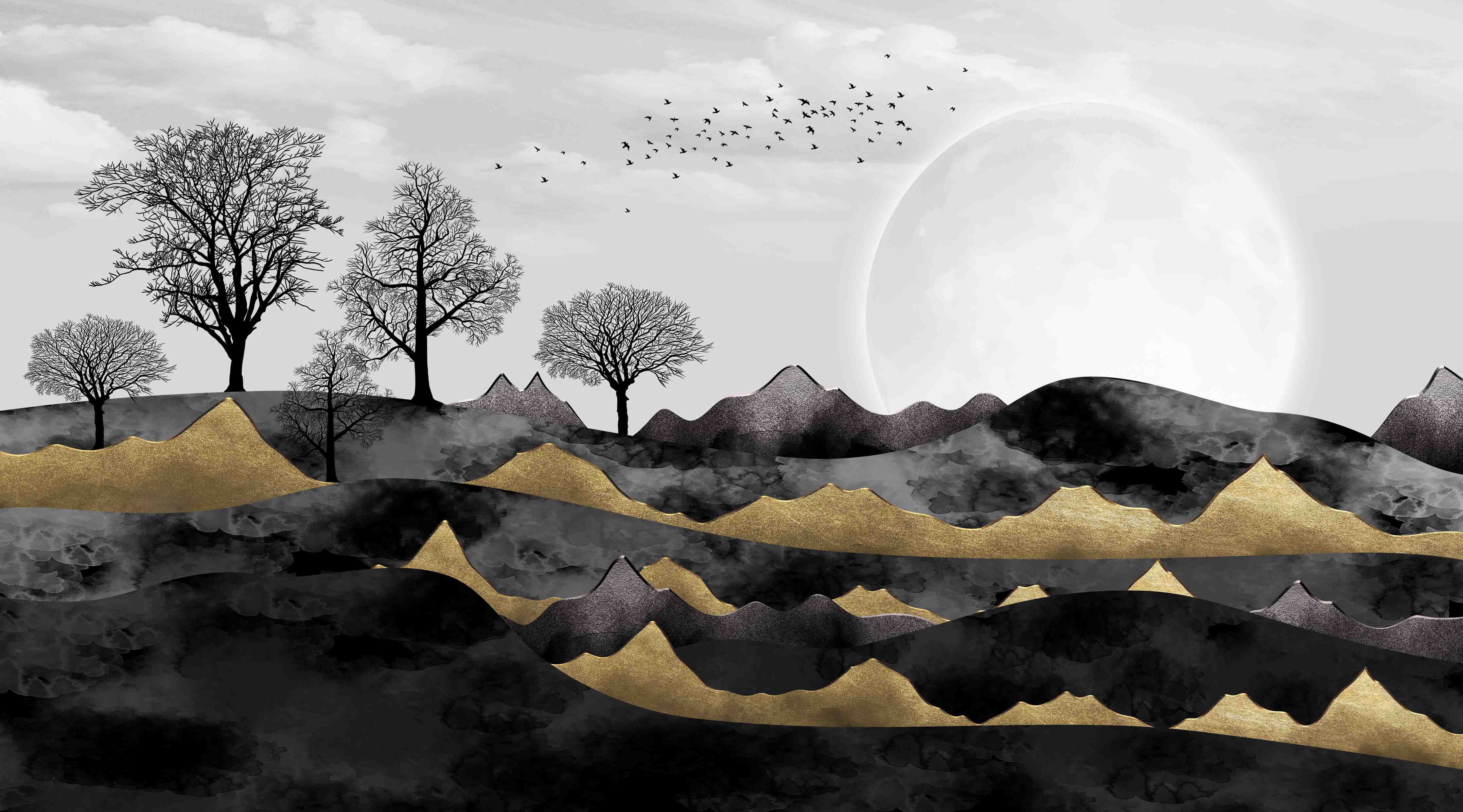 Große Wandbilder-Nächtliches Landschaftsdesign - Grafik