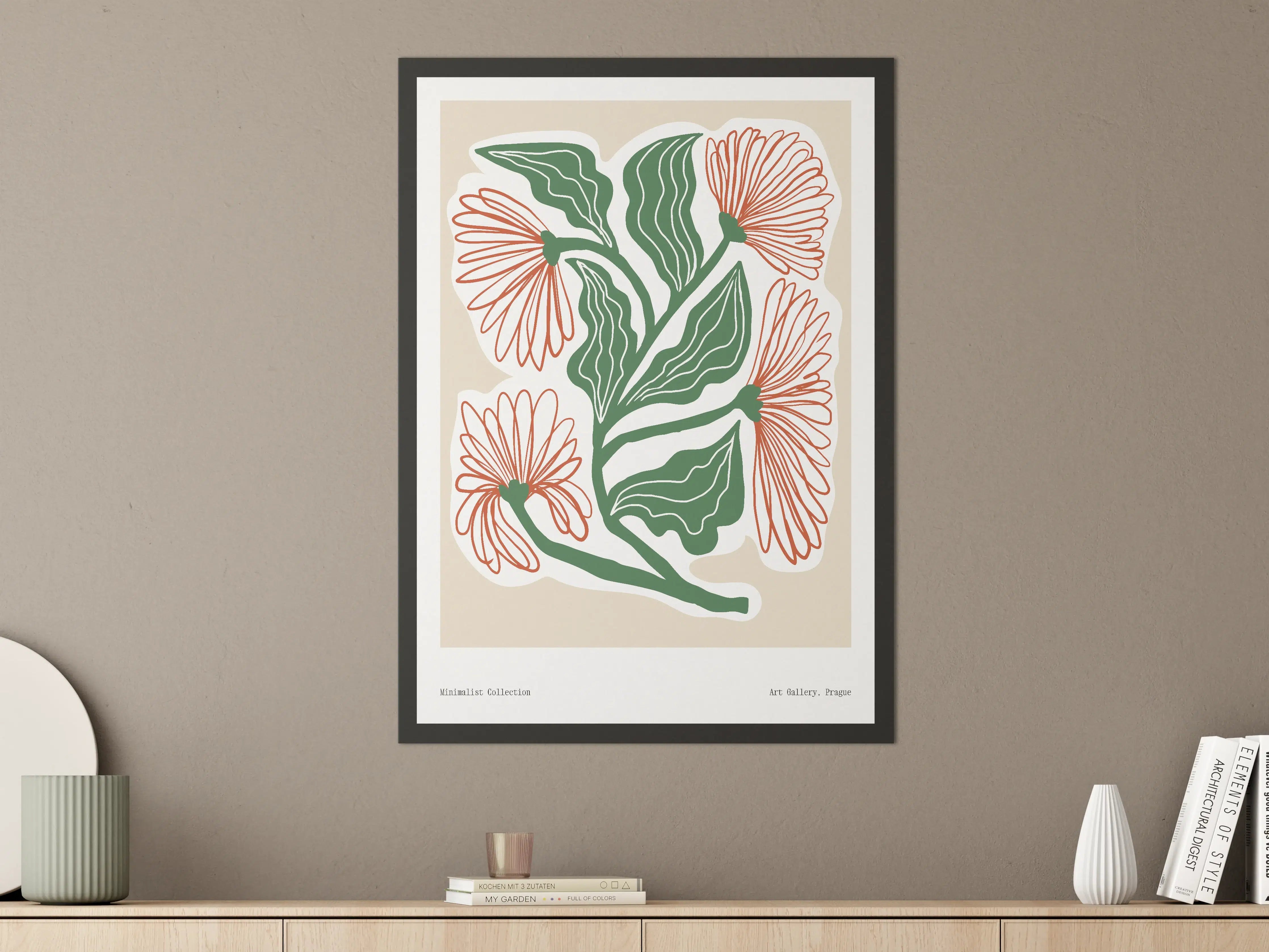Große Wandbilder - Nahtlose Blumenillustration mit grünen Blättern und orangefarbenen Blüten