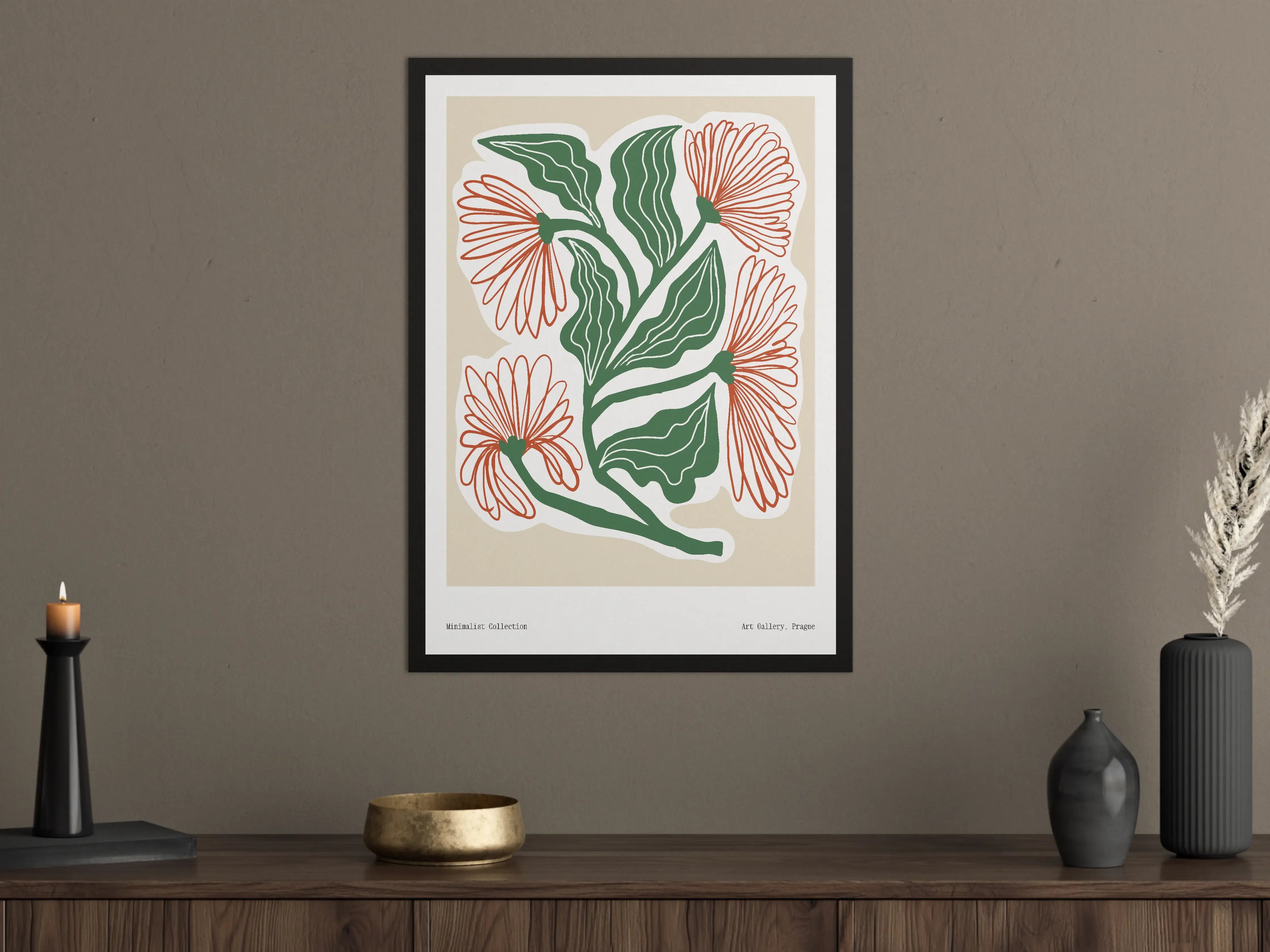 Große Wandbilder - Nahtlose Blumenillustration mit grünen Blättern und orangefarbenen Blüten