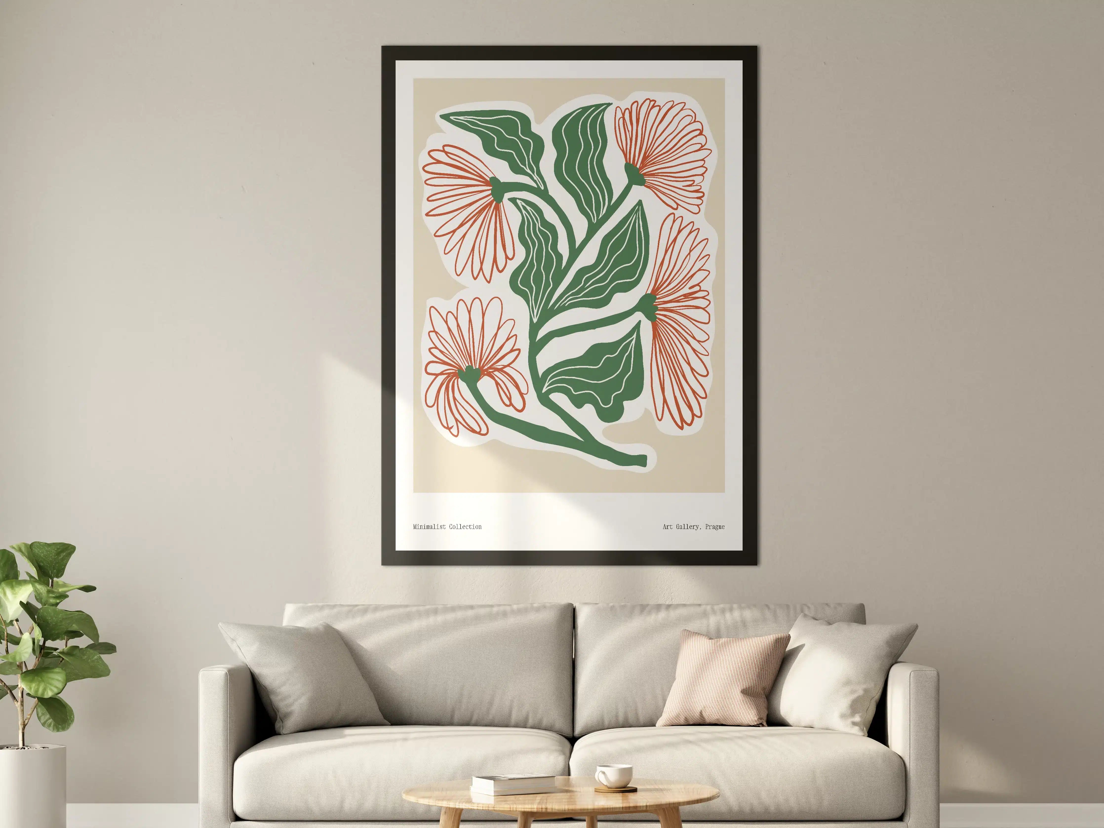 Große Wandbilder - Nahtlose Blumenillustration mit grünen Blättern und orangefarbenen Blüten