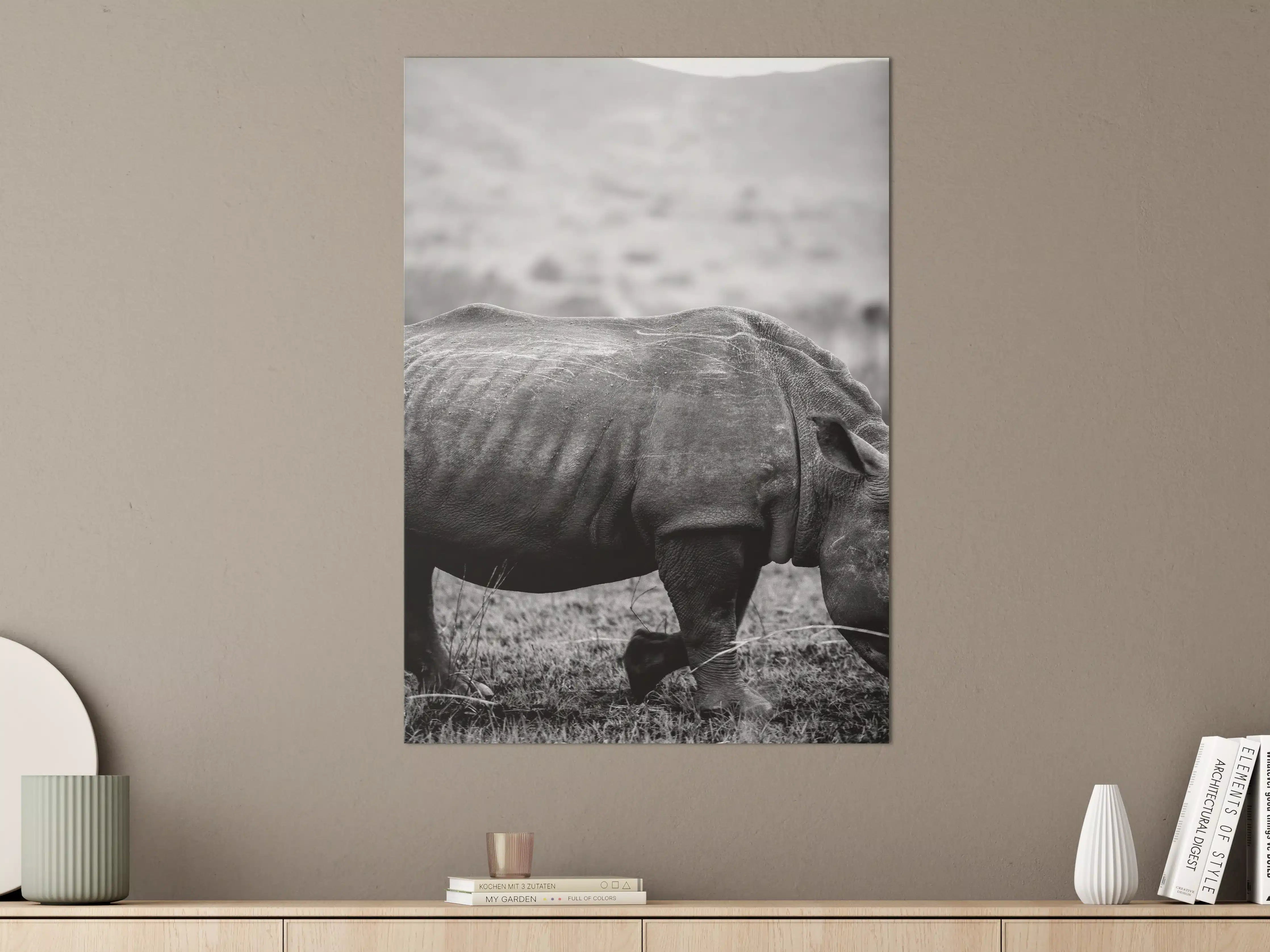 Große Wandbilder - Nashorn - schwarz-weiß