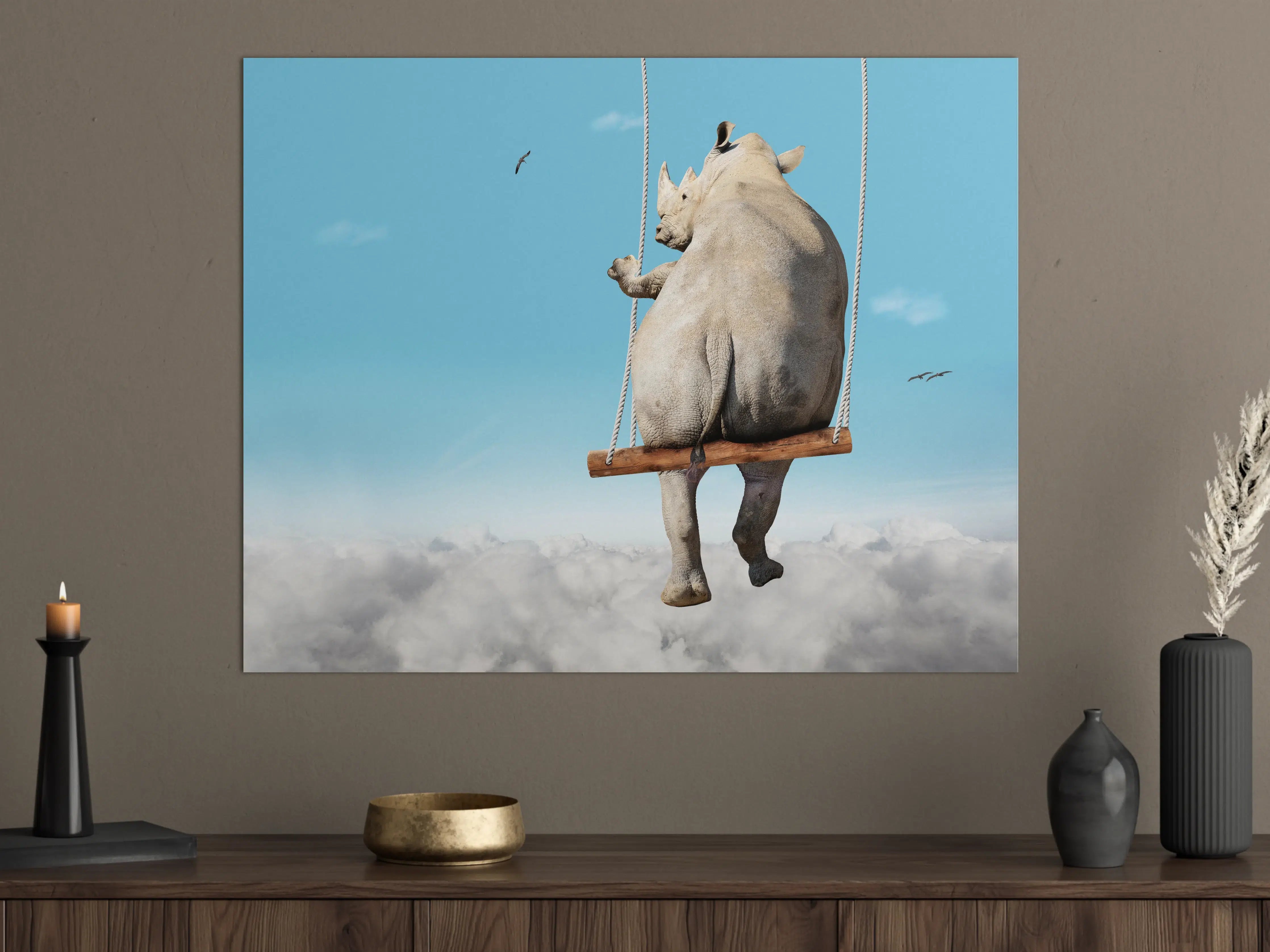 Große Wandbilder - Nashorn schaukelt über den Wolken