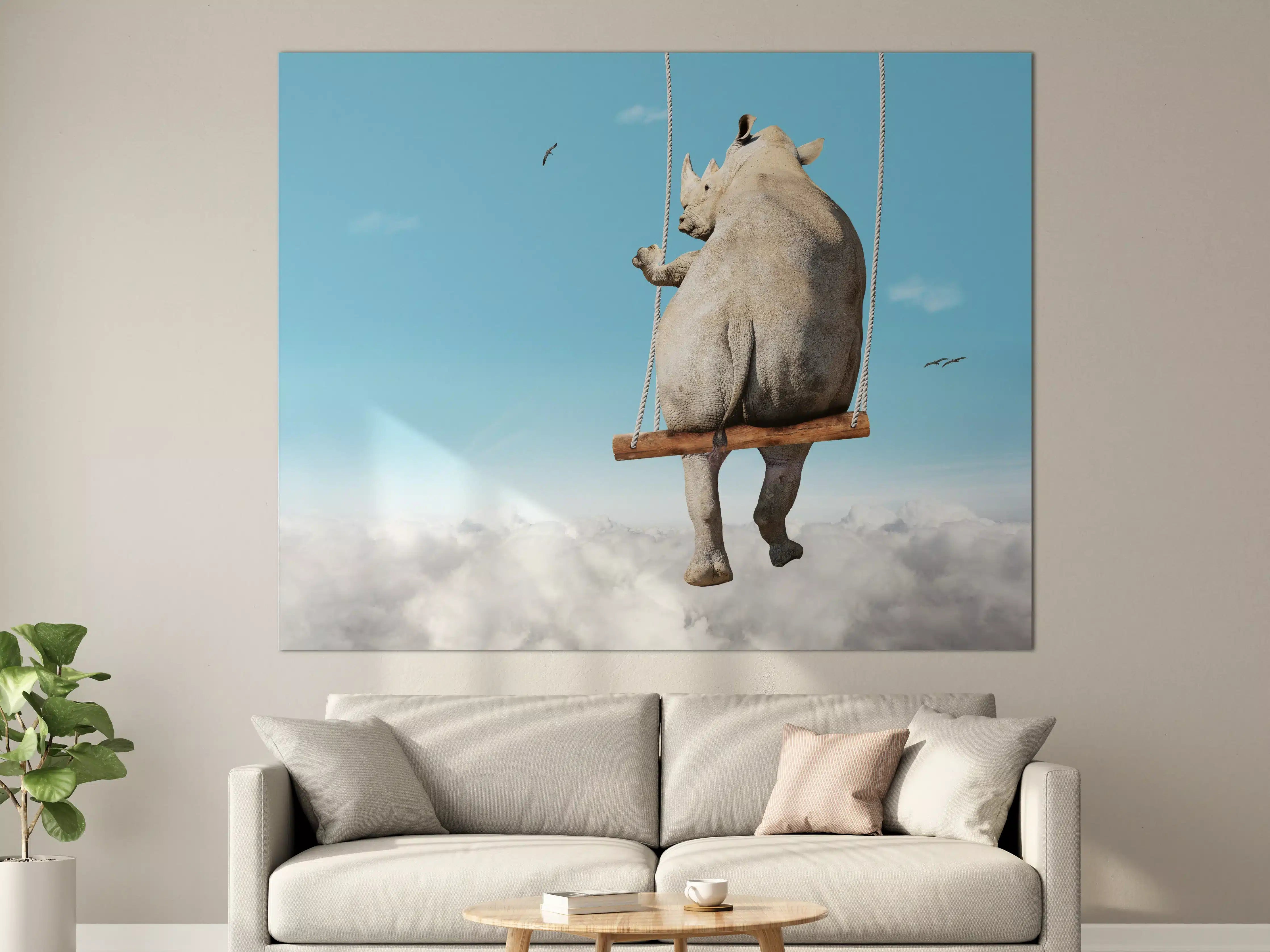 Große Wandbilder - Nashorn schaukelt über den Wolken