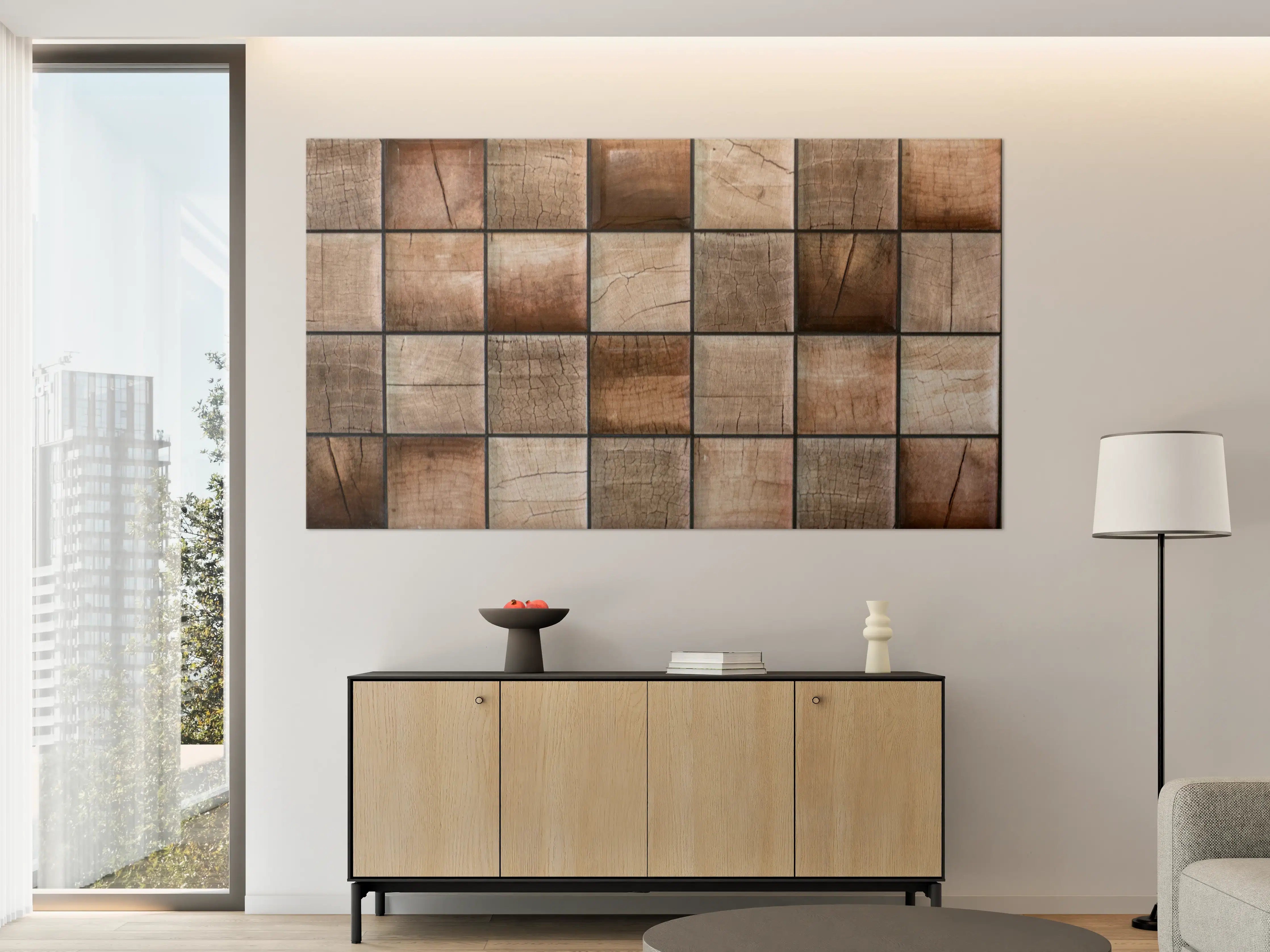 Große Wandbilder - Natürliche Holzmaserung in quadratischer Anordnung