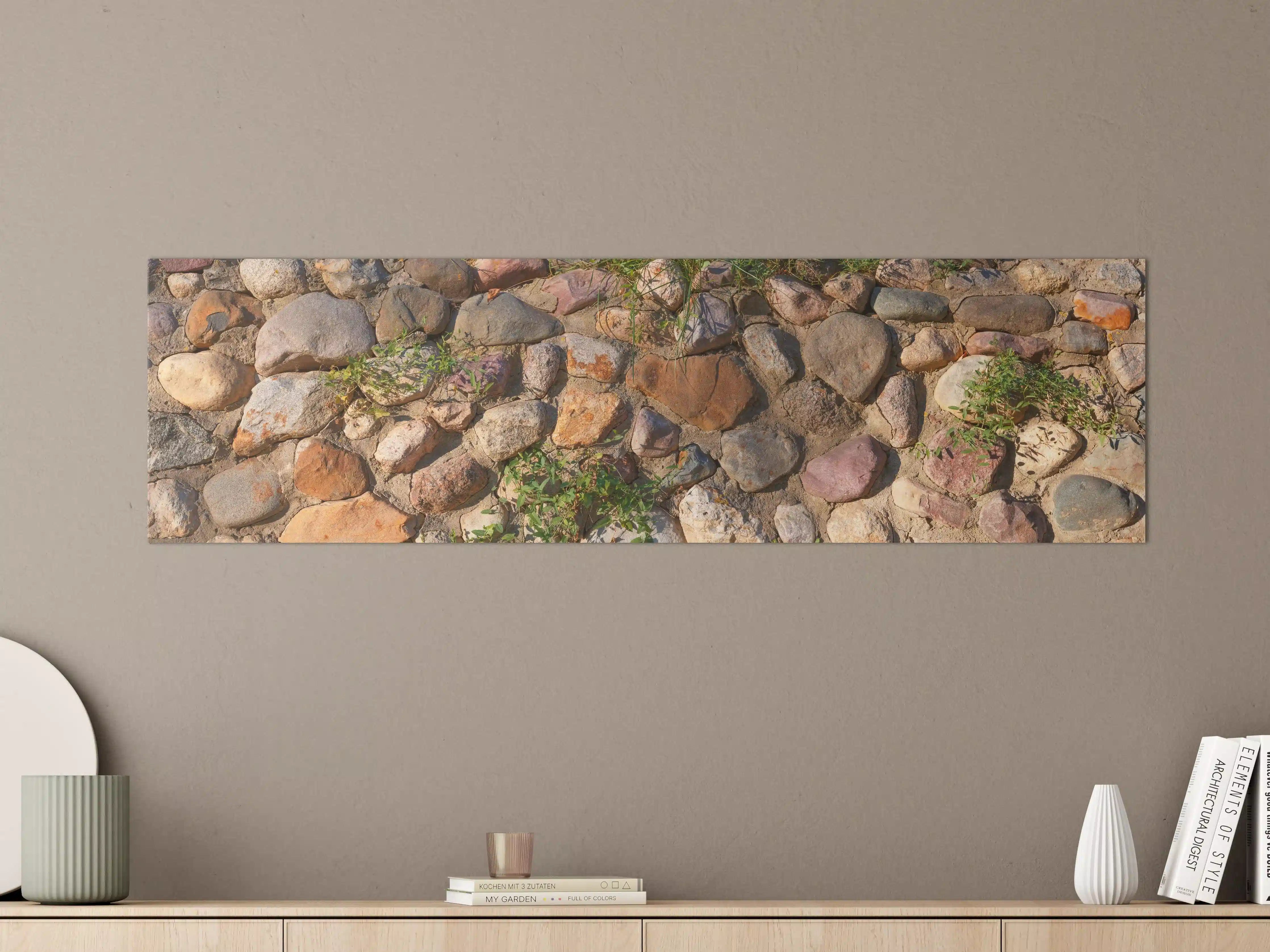 Große Wandbilder - Natürliche Steinmauer mit bunten Kieseln