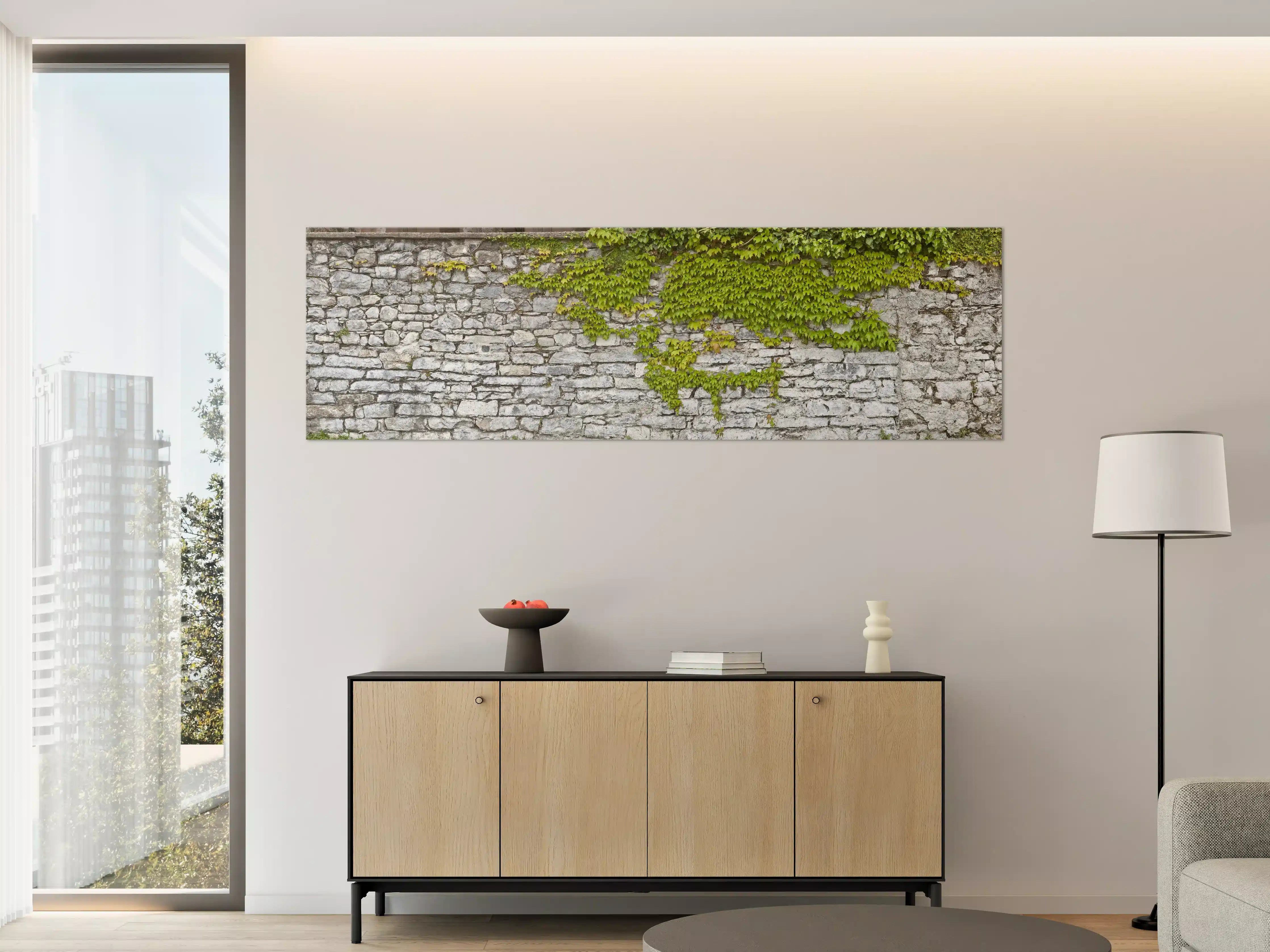 Große Wandbilder - Natursteinmauer mit Weinlaub