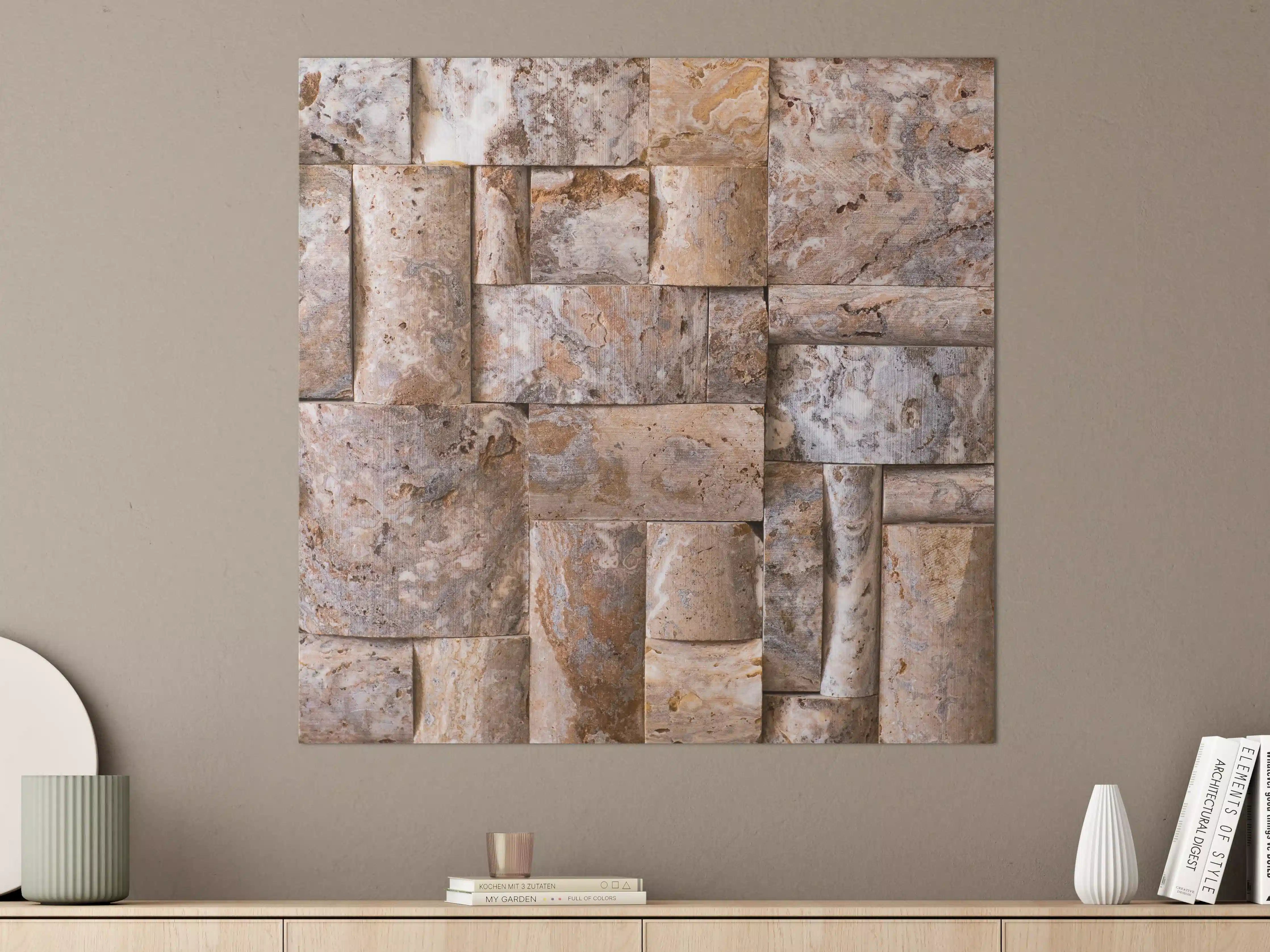 Große Wandbilder - Natursteinmauer mit warmen Beigetönen