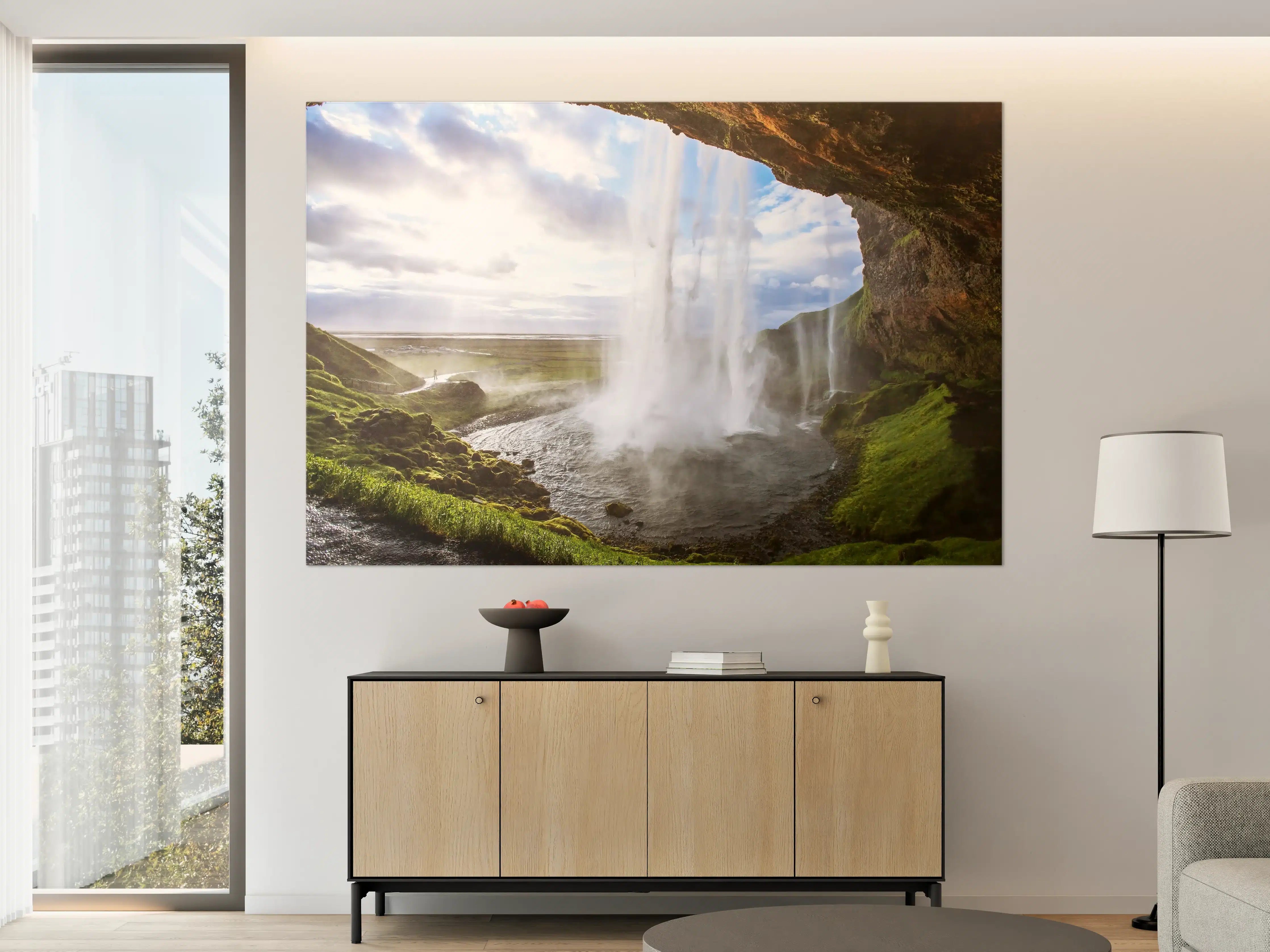 Große Wandbilder - Naturwasserfall unter Himmel mit Wolken und Sonne