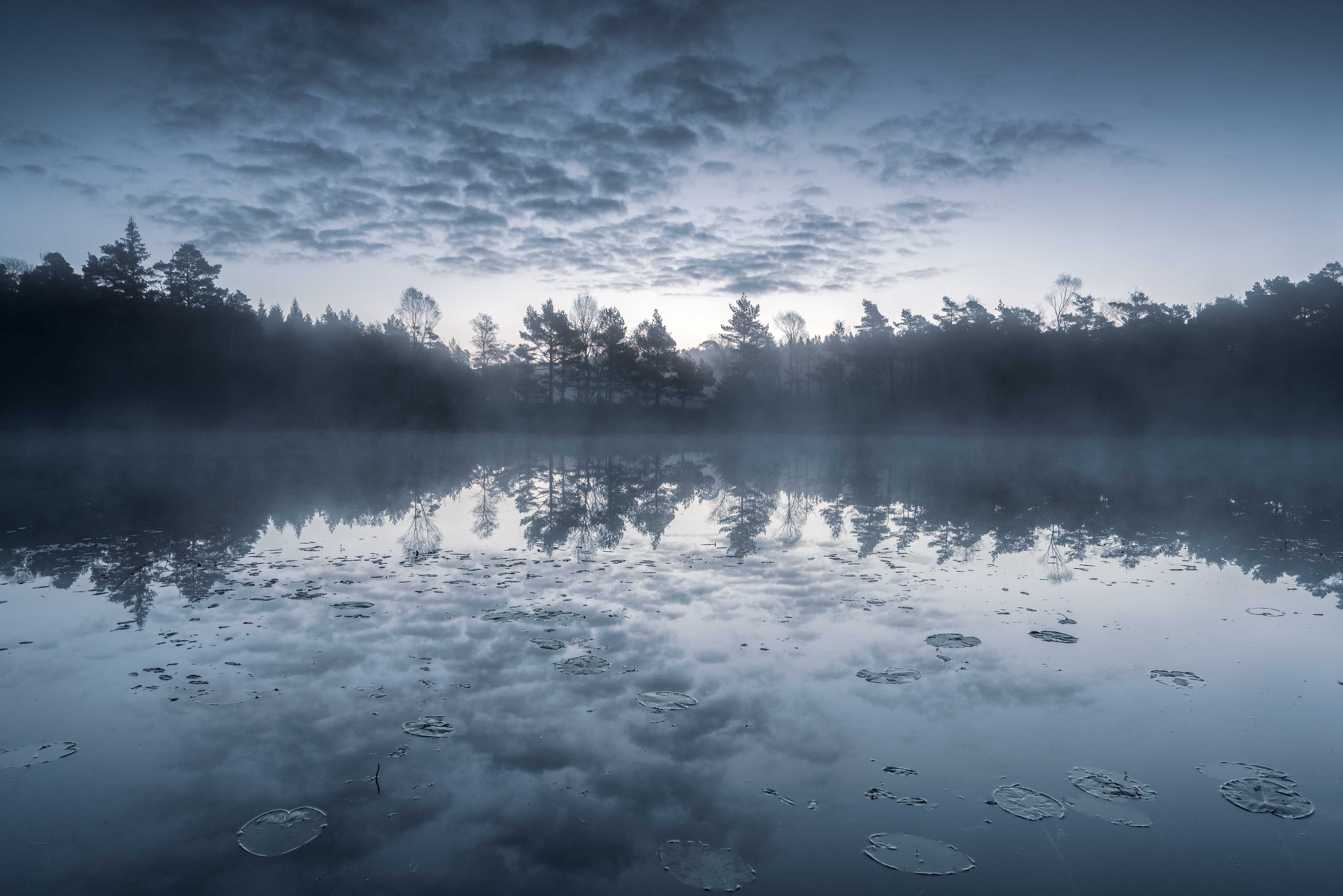 Große Wandbilder-Nebel über ruhigem See bei Dämmerung