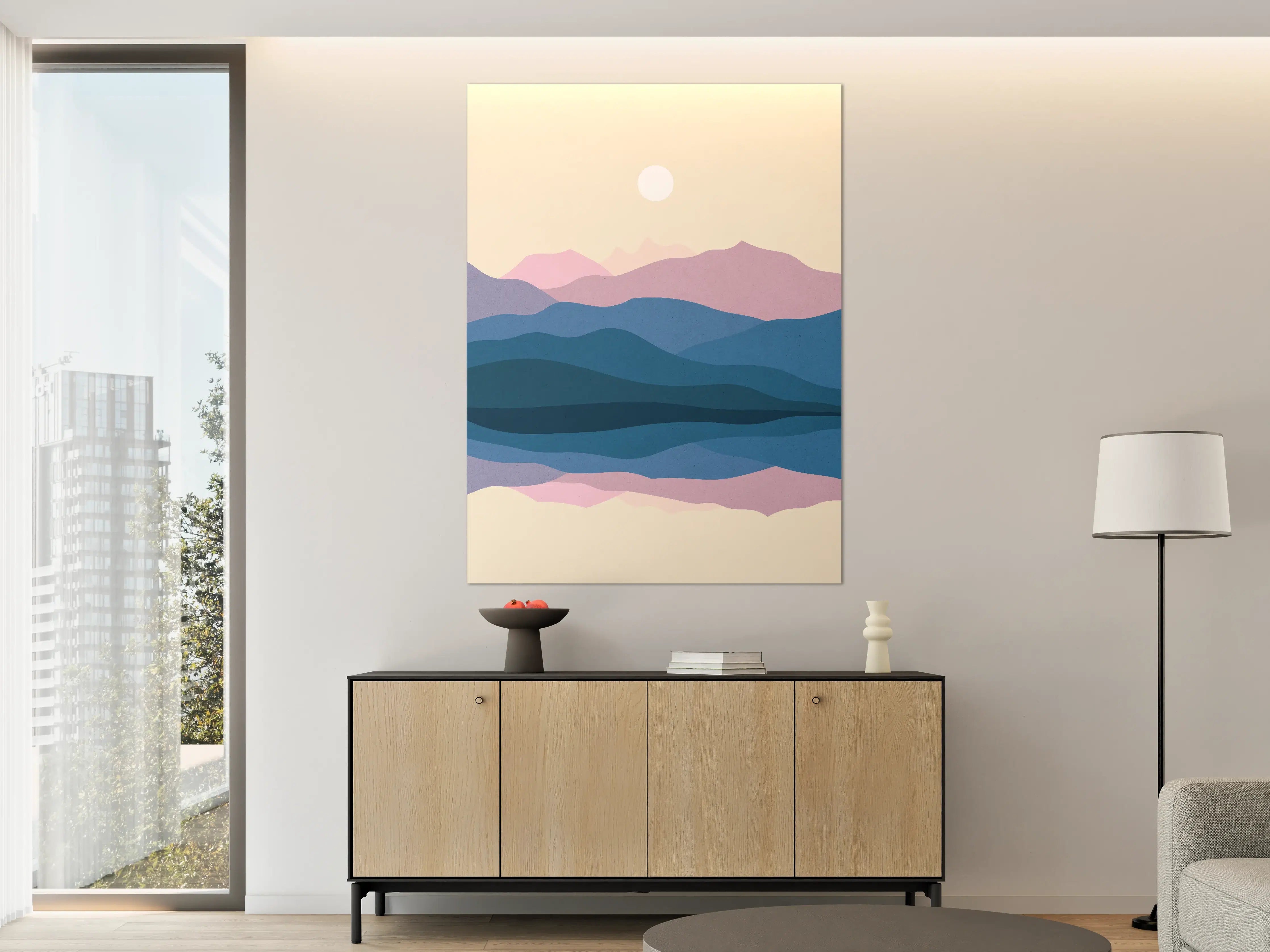 Große Wandbilder - Nebelhafte Bergwelt in Pastellgrau