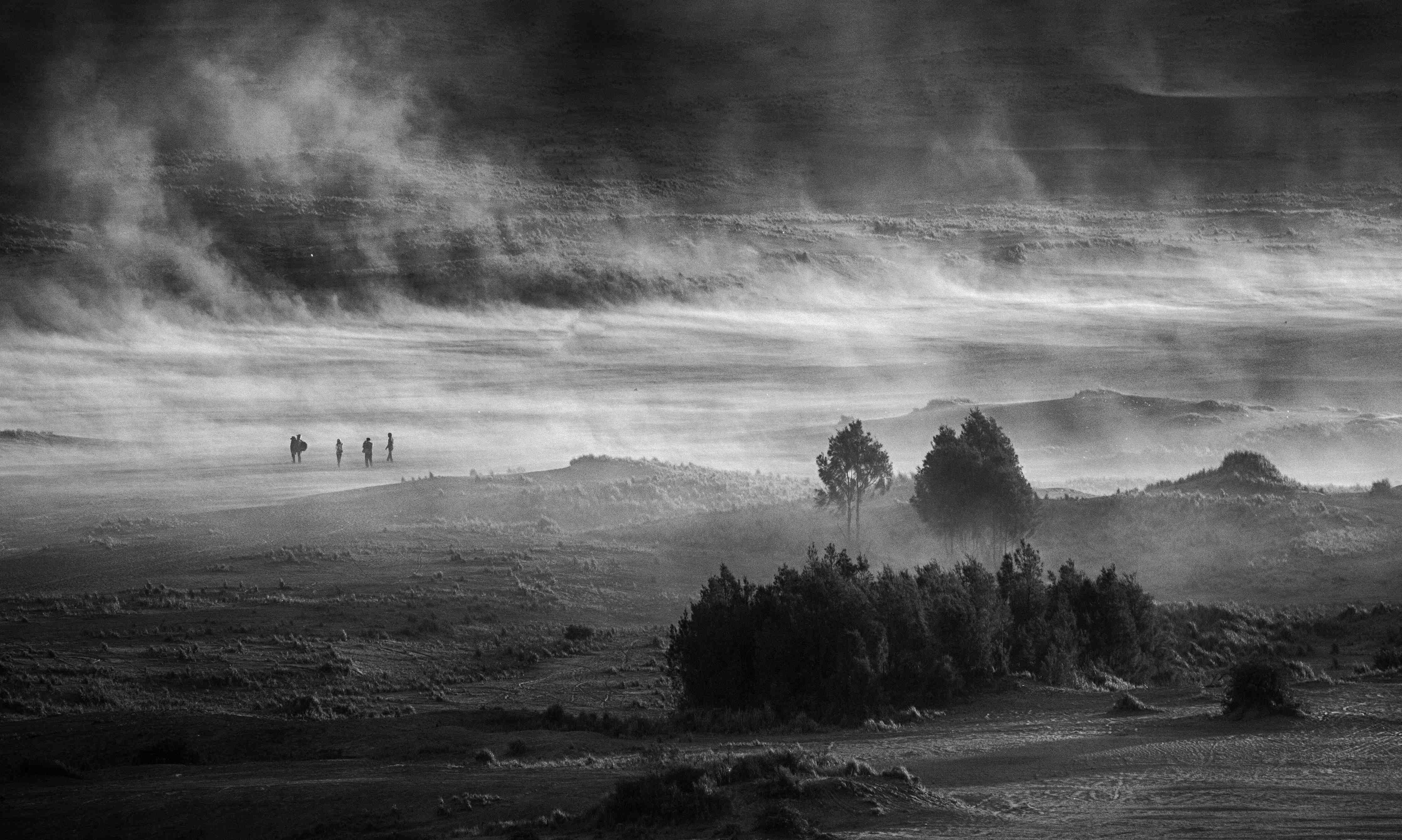 Große Wandbilder-Nebelhafte Landschaft in Schwarz-Weiß