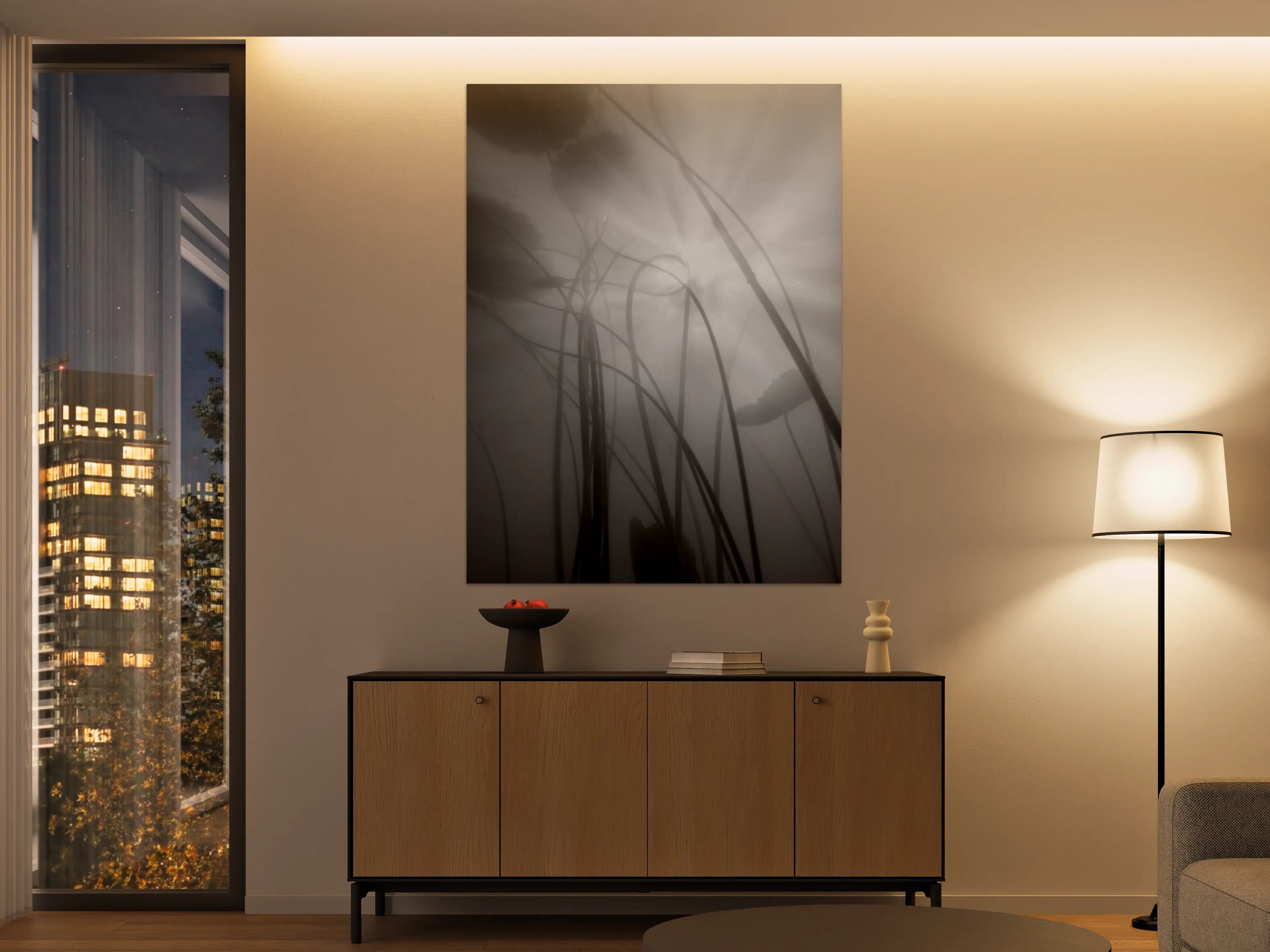 Große Wandbilder - Nebelhafte Wasserlilien Monochrom