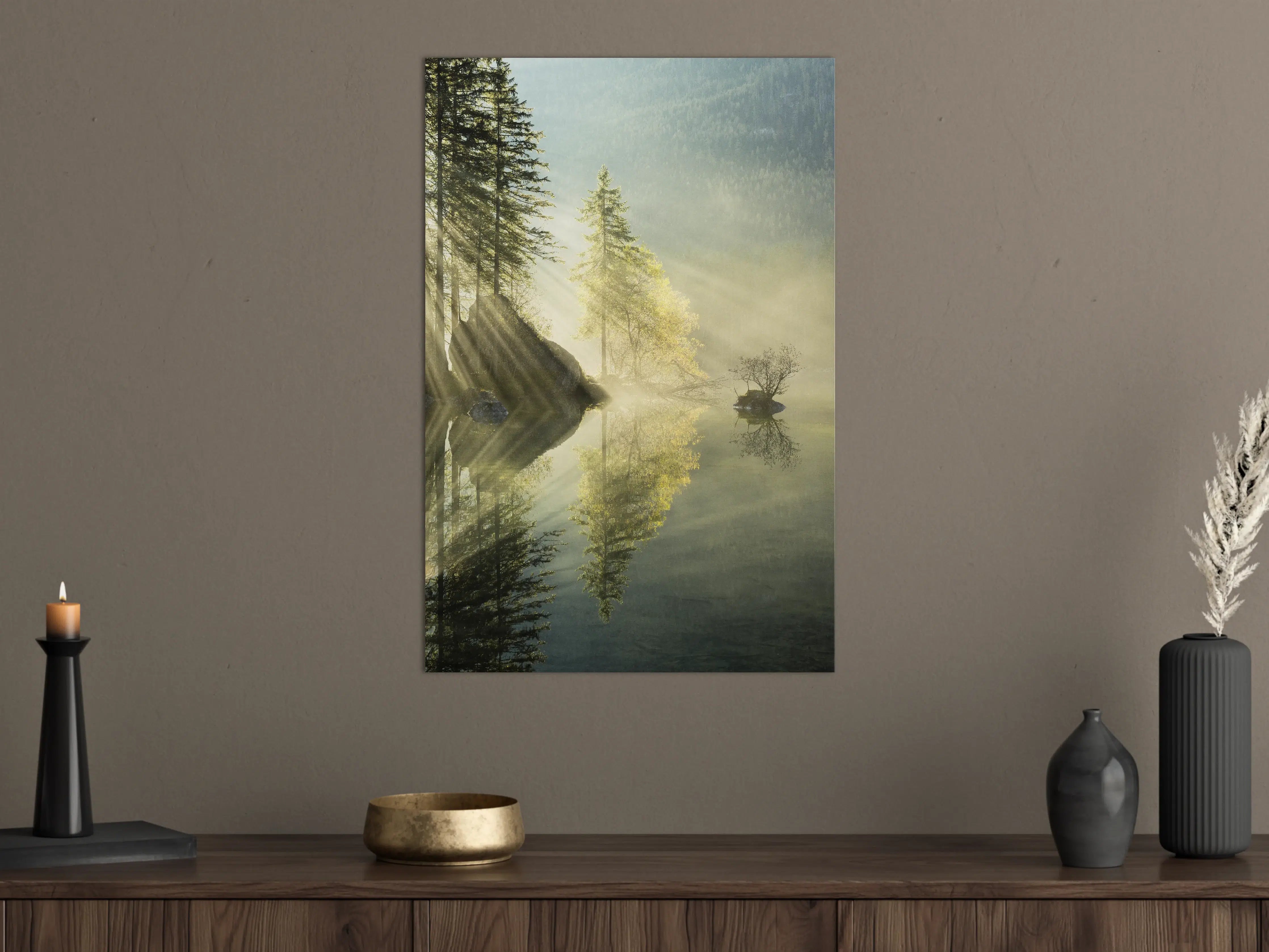 Große Wandbilder - Nebeliger Waldsee bei Sonnenaufgang