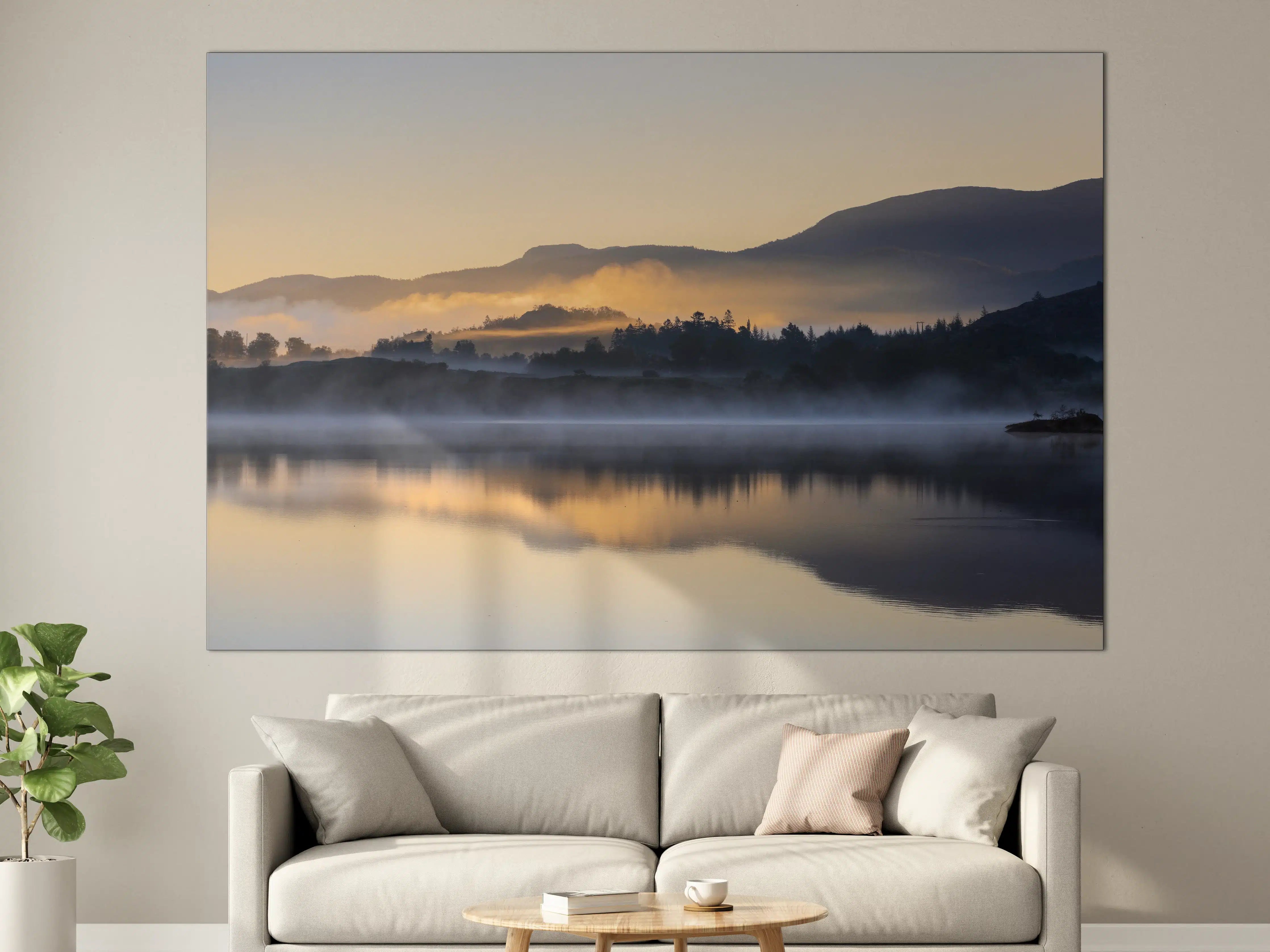 Große Wandbilder - Nebellandschaft am See bei Sonnenaufgang