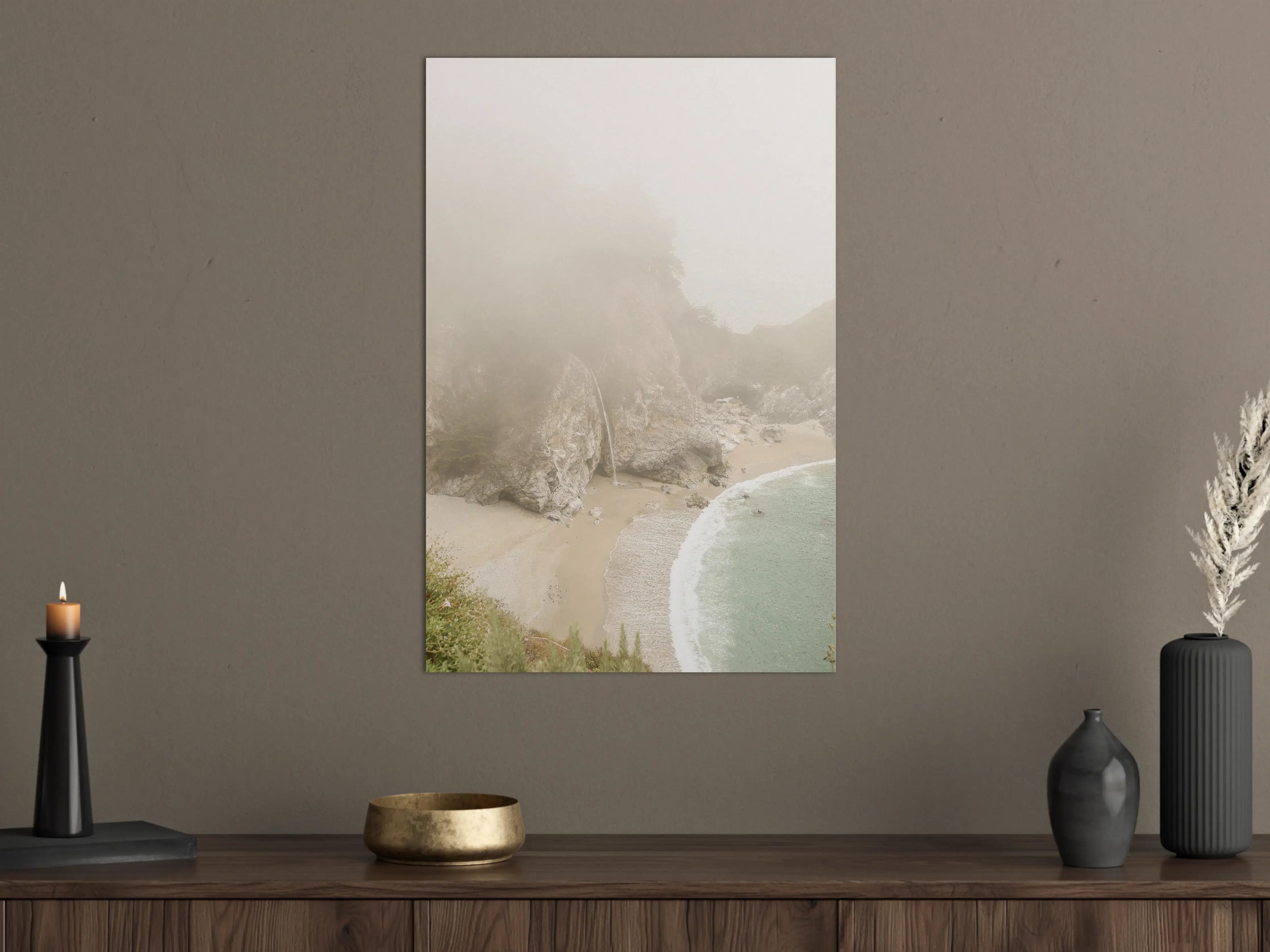 Große Wandbilder - Neblige Küstenlandschaft mit Strand