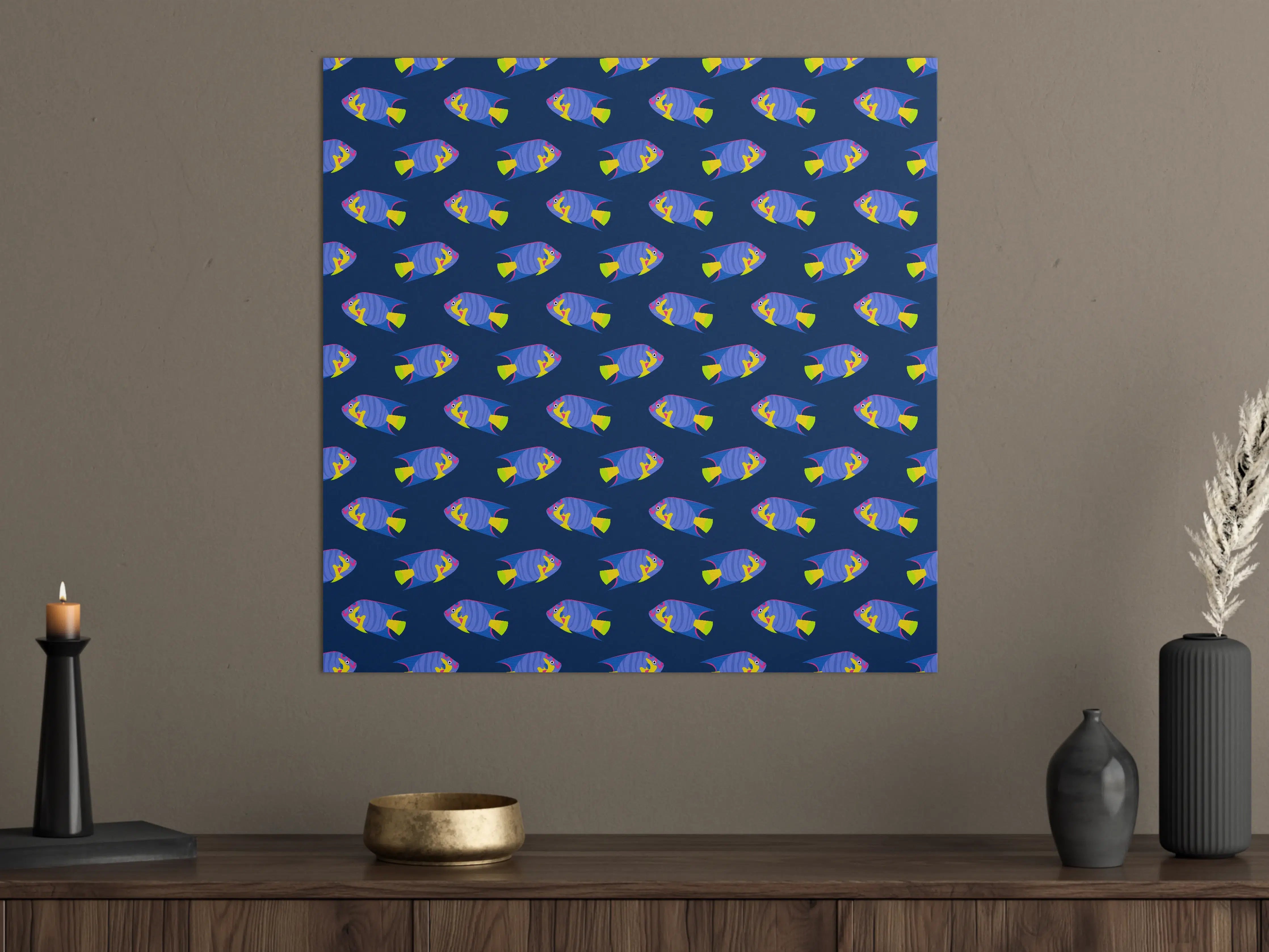 Große Wandbilder - Neon-Fische Blau-Gelb Muster