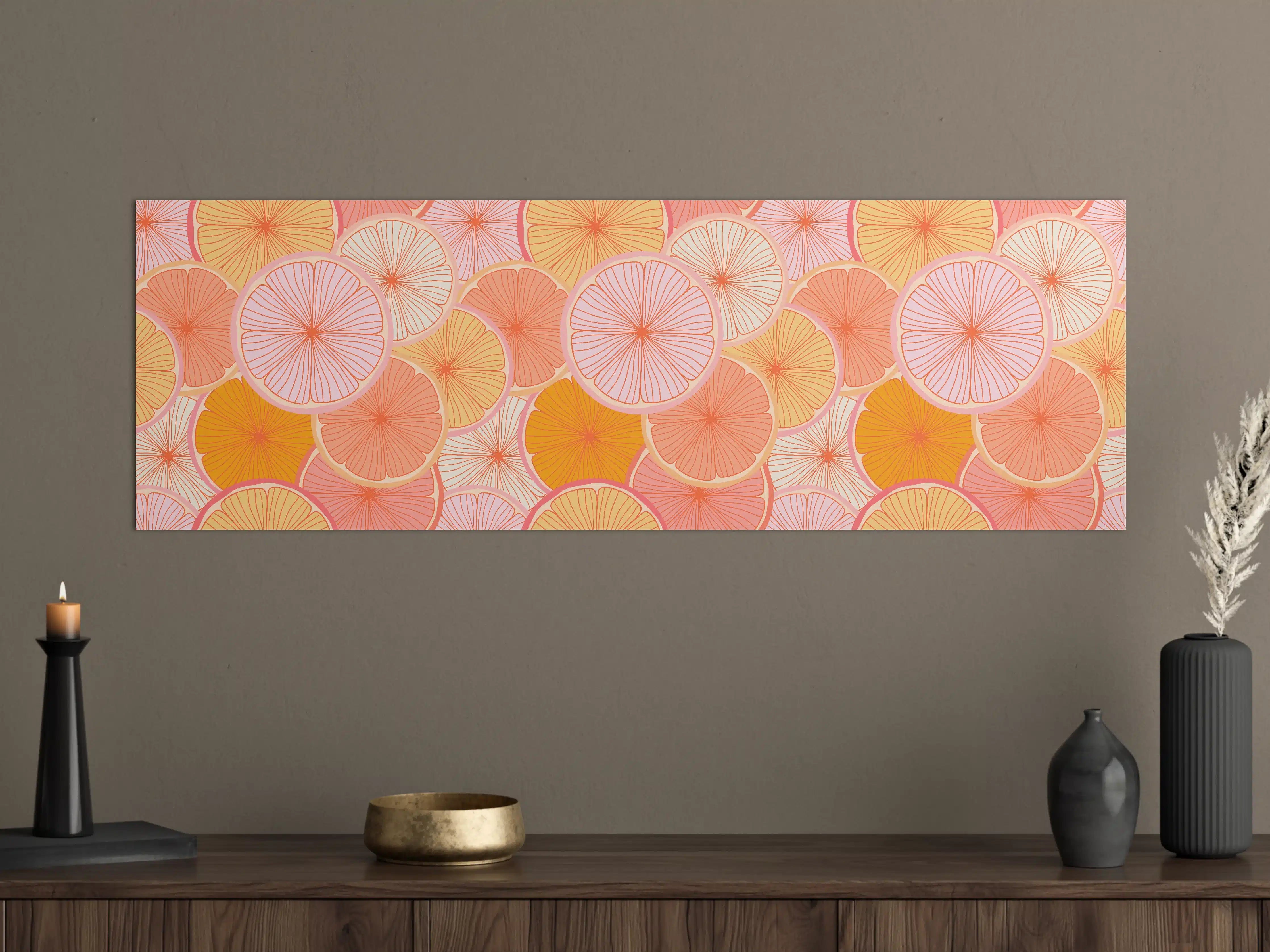 Große Wandbilder - Neon-Orange Zitrus-Muster
