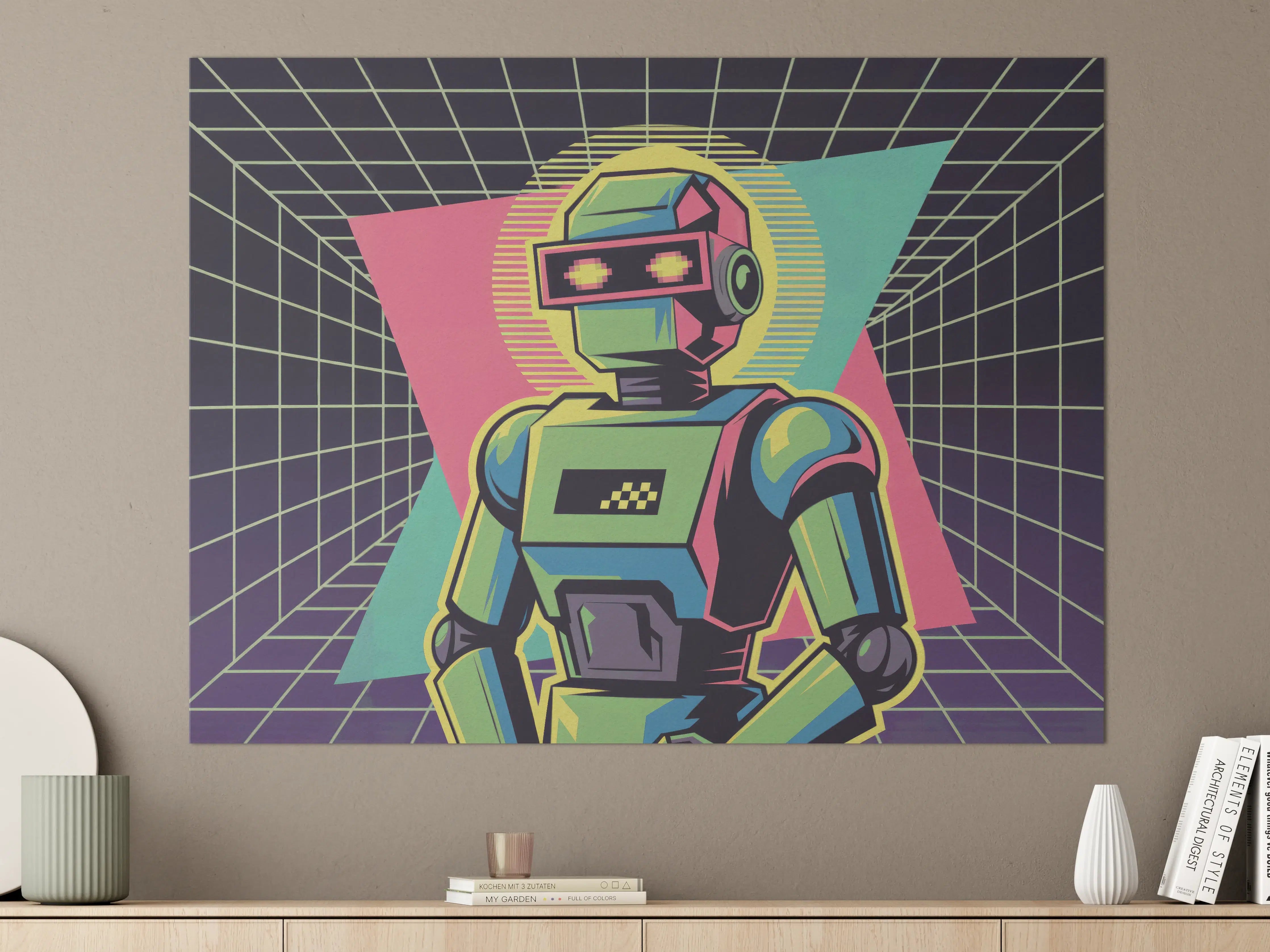 Große Wandbilder - Neon-Roboter im Retro-Design