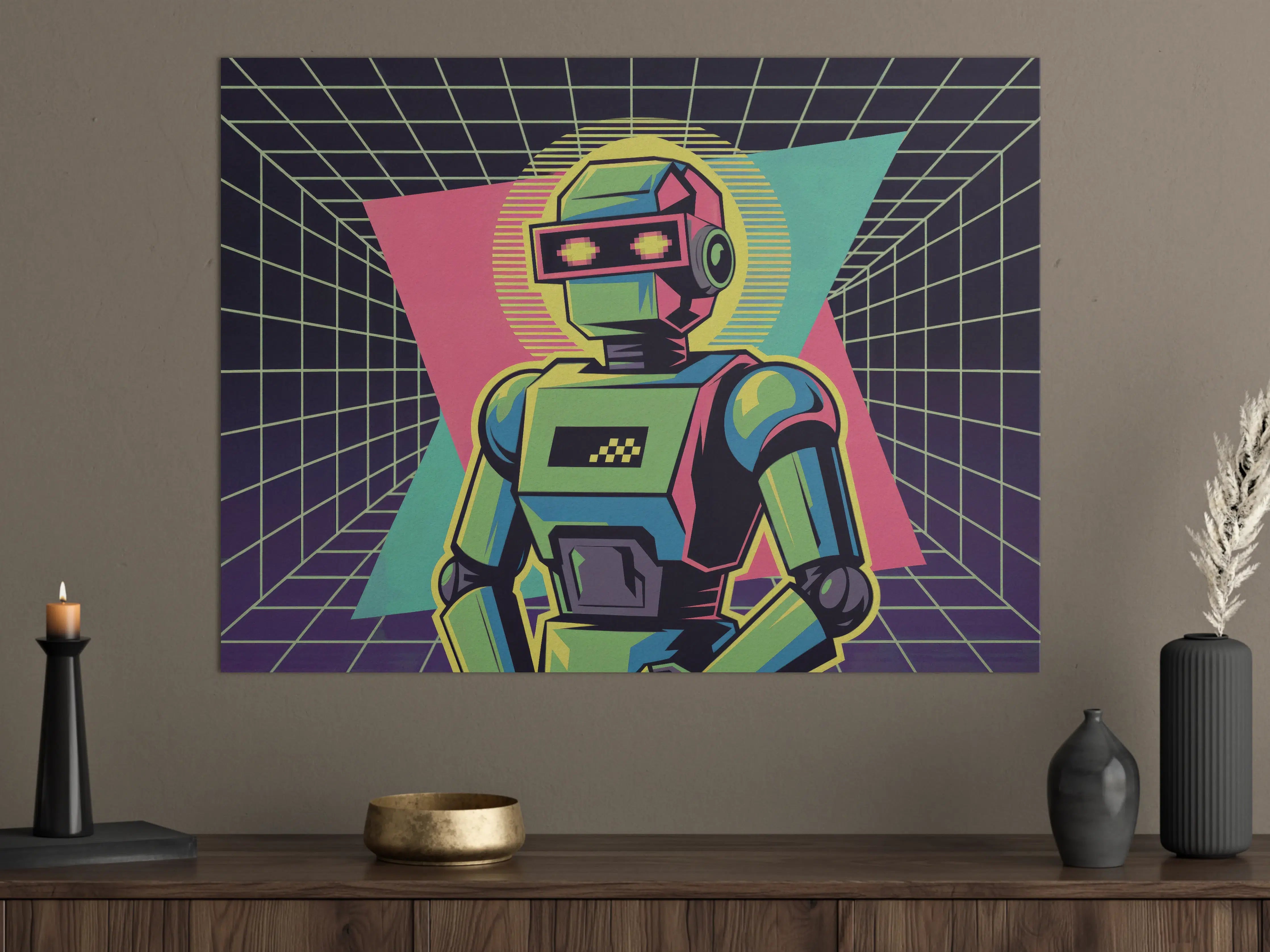 Große Wandbilder - Neon-Roboter im Retro-Design