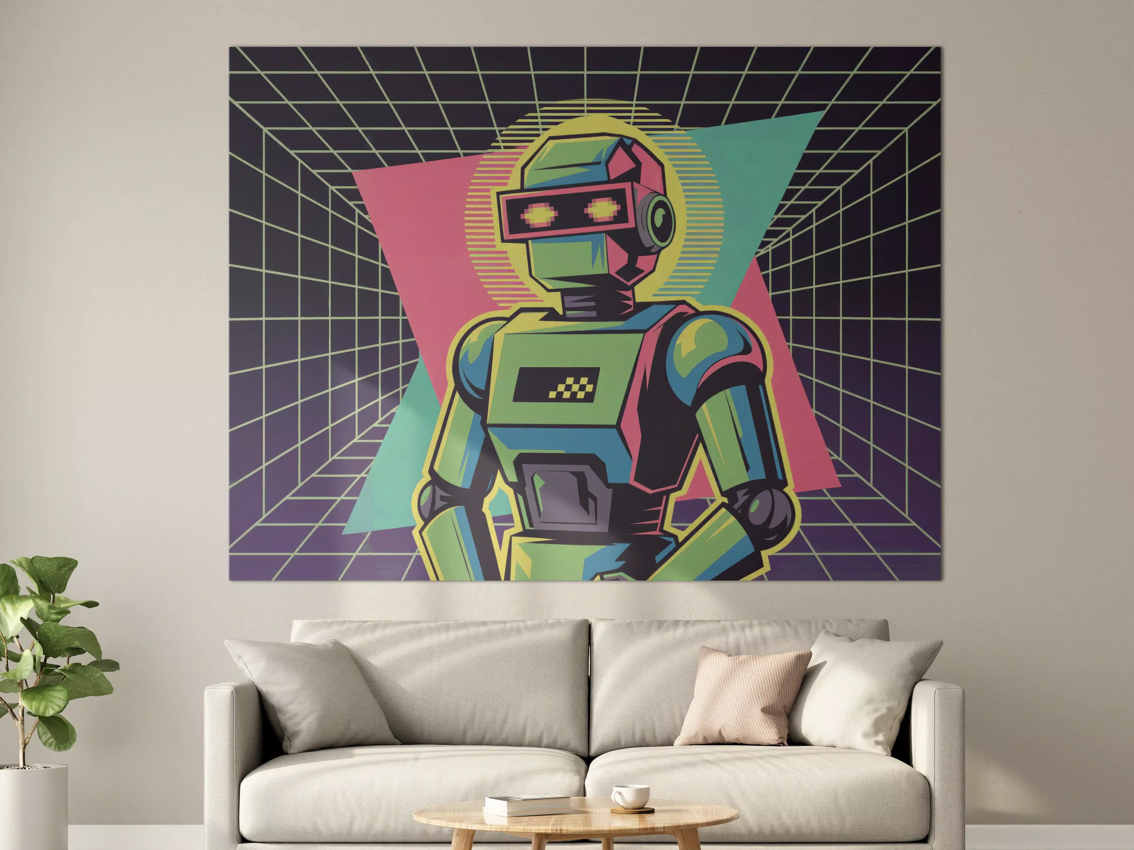 Große Wandbilder - Neon-Roboter im Retro-Design