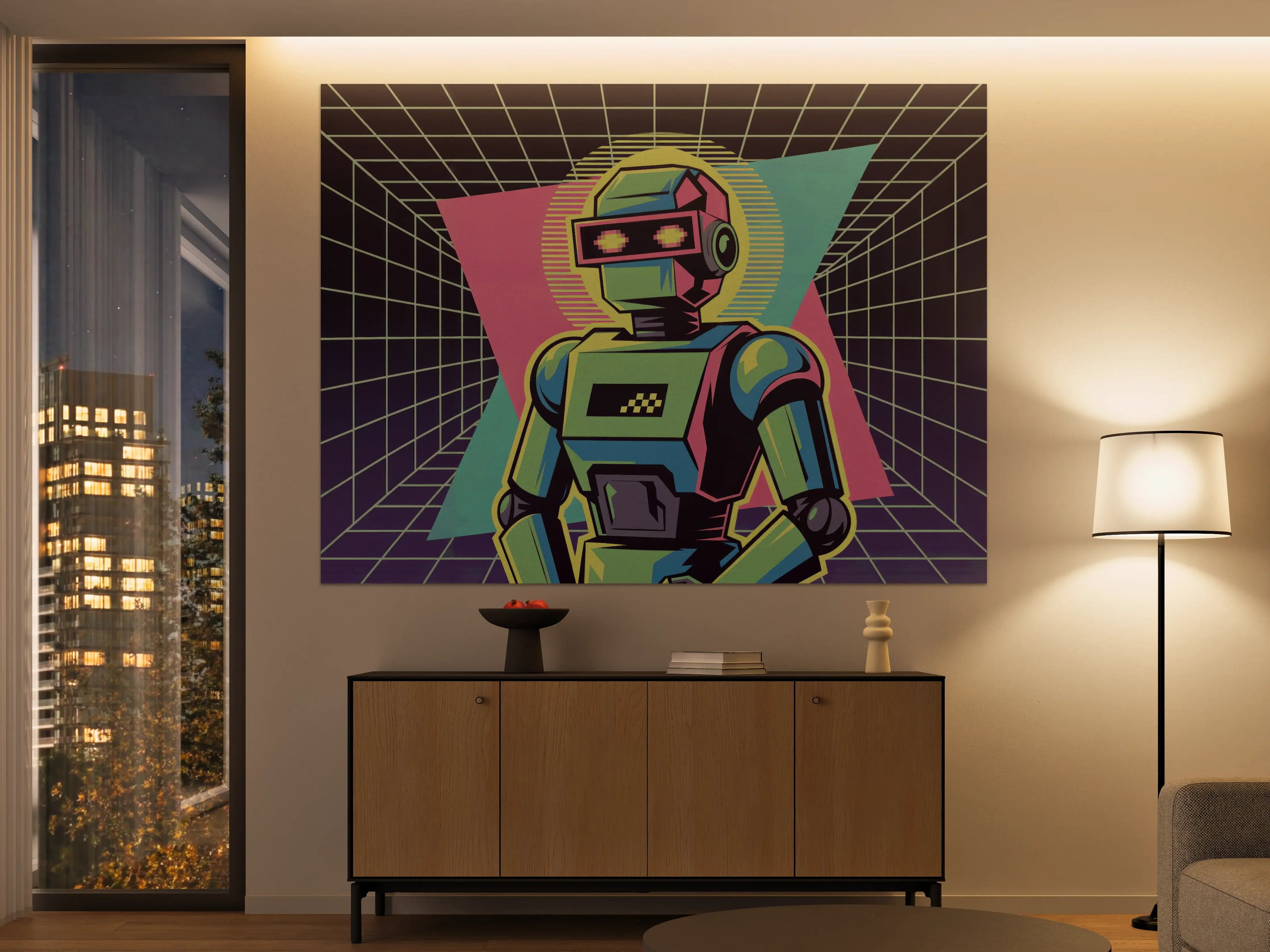 Große Wandbilder - Neon-Roboter im Retro-Design