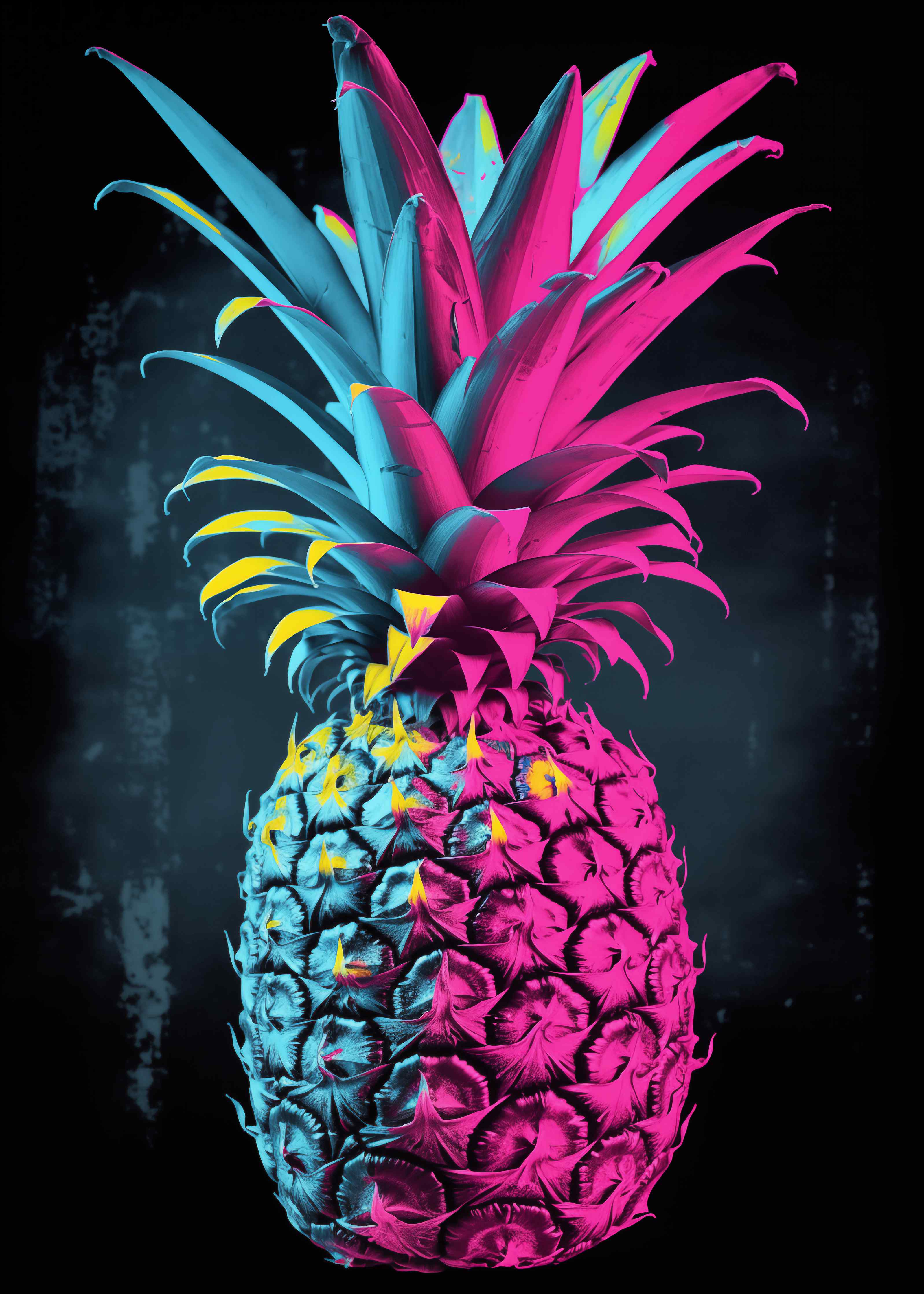 Große Wandbilder-Neonfarbige Ananas auf dunklem Hintergrund