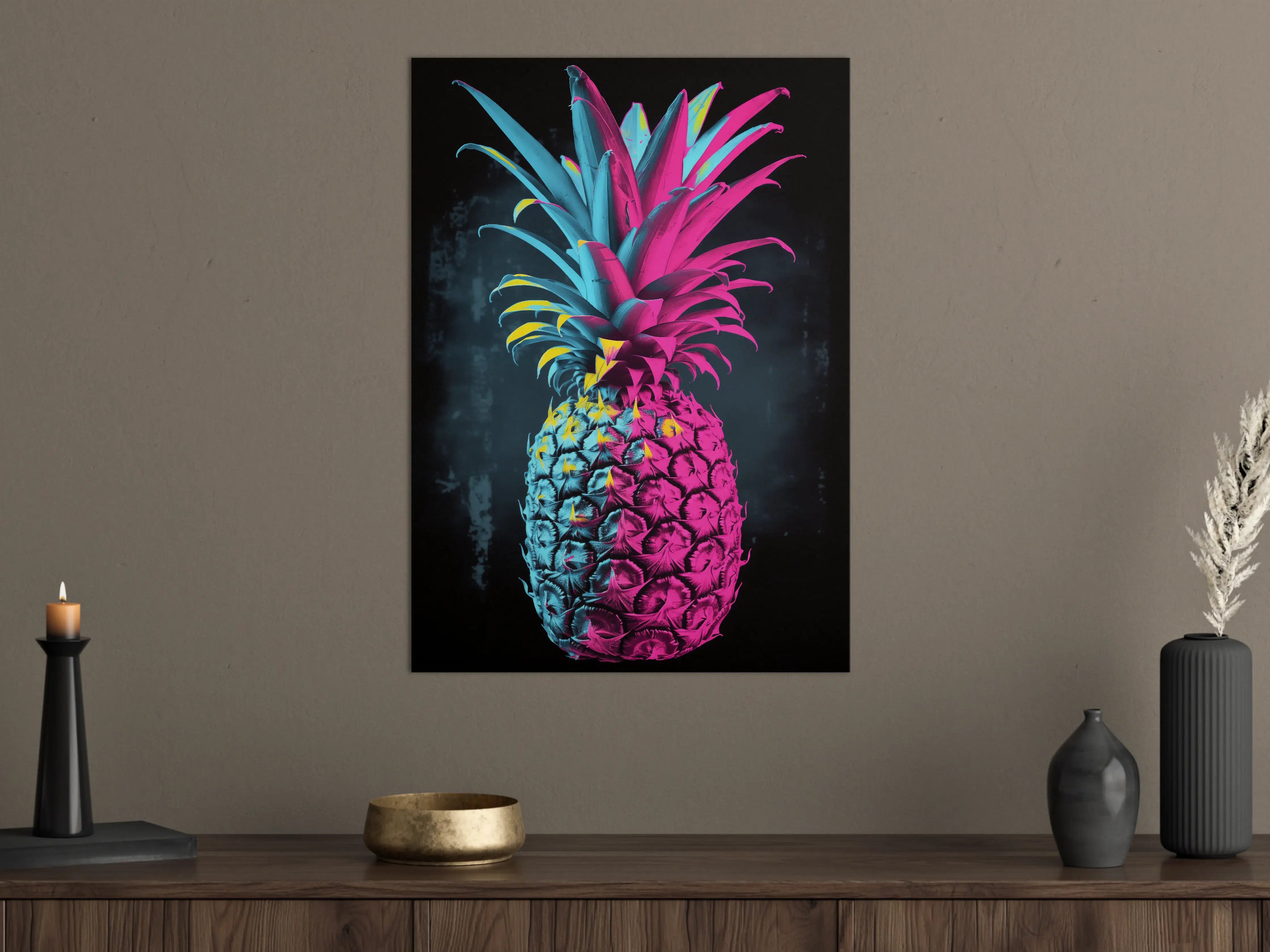 Große Wandbilder - Neonfarbige Ananas auf dunklem Hintergrund