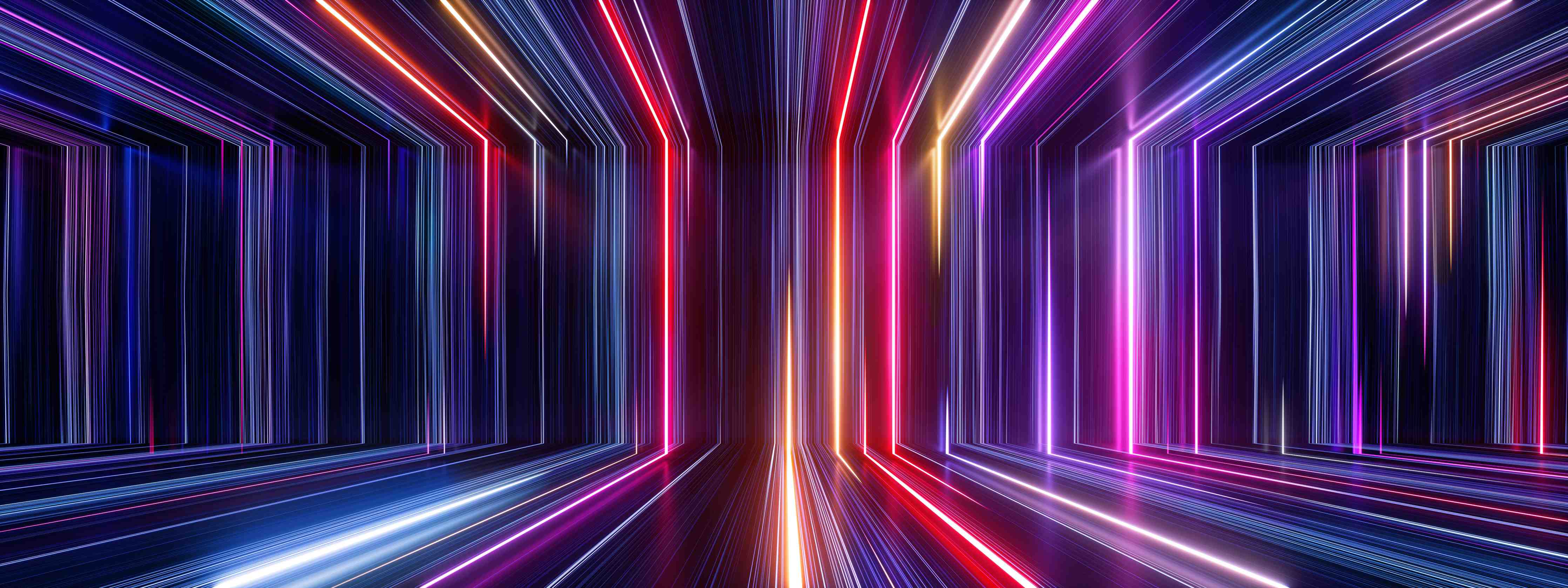 Große Wandbilder-Neonlichteffekte in dunklem Studio