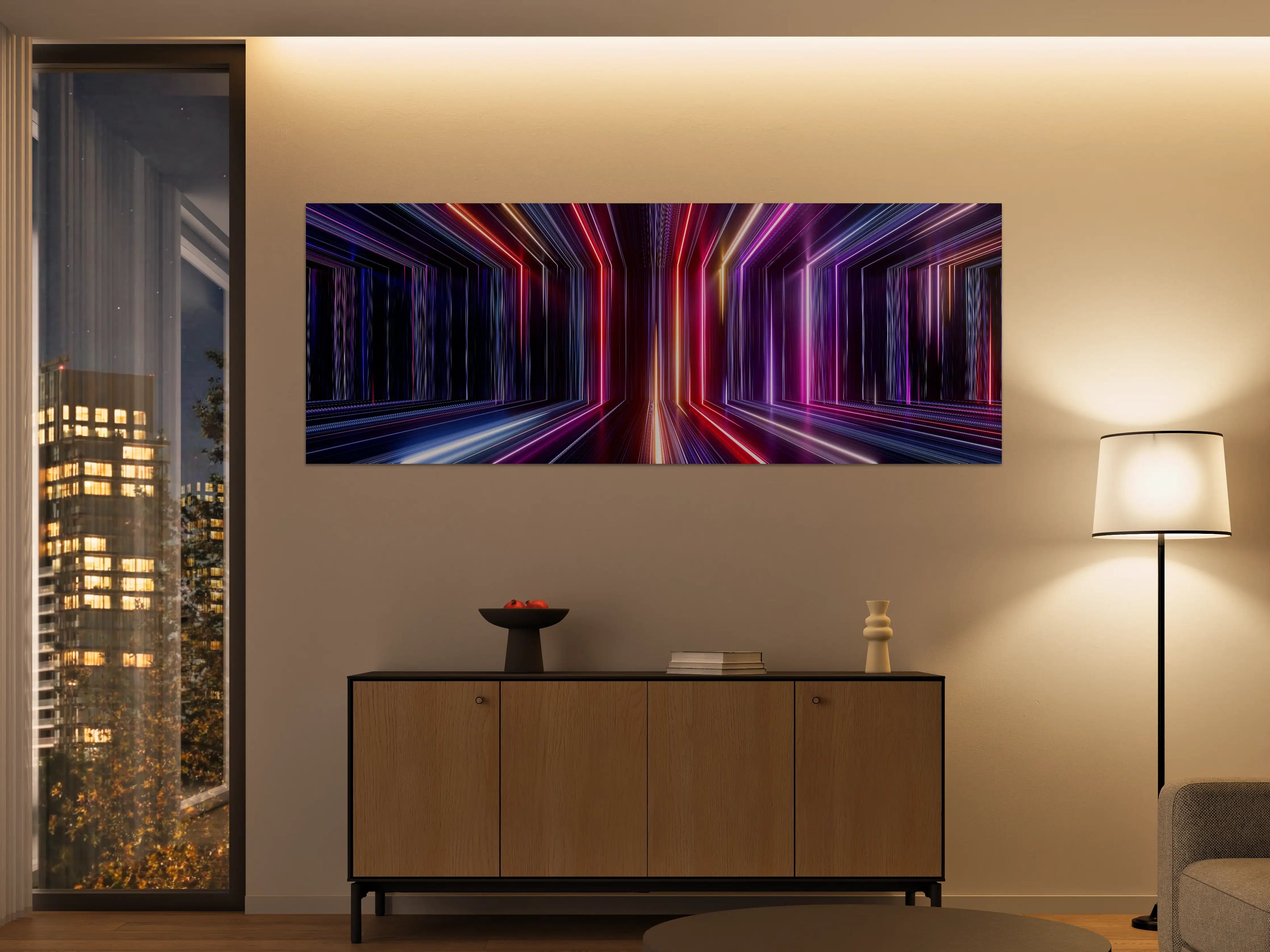 Große Wandbilder - Neonlichteffekte in dunklem Studio