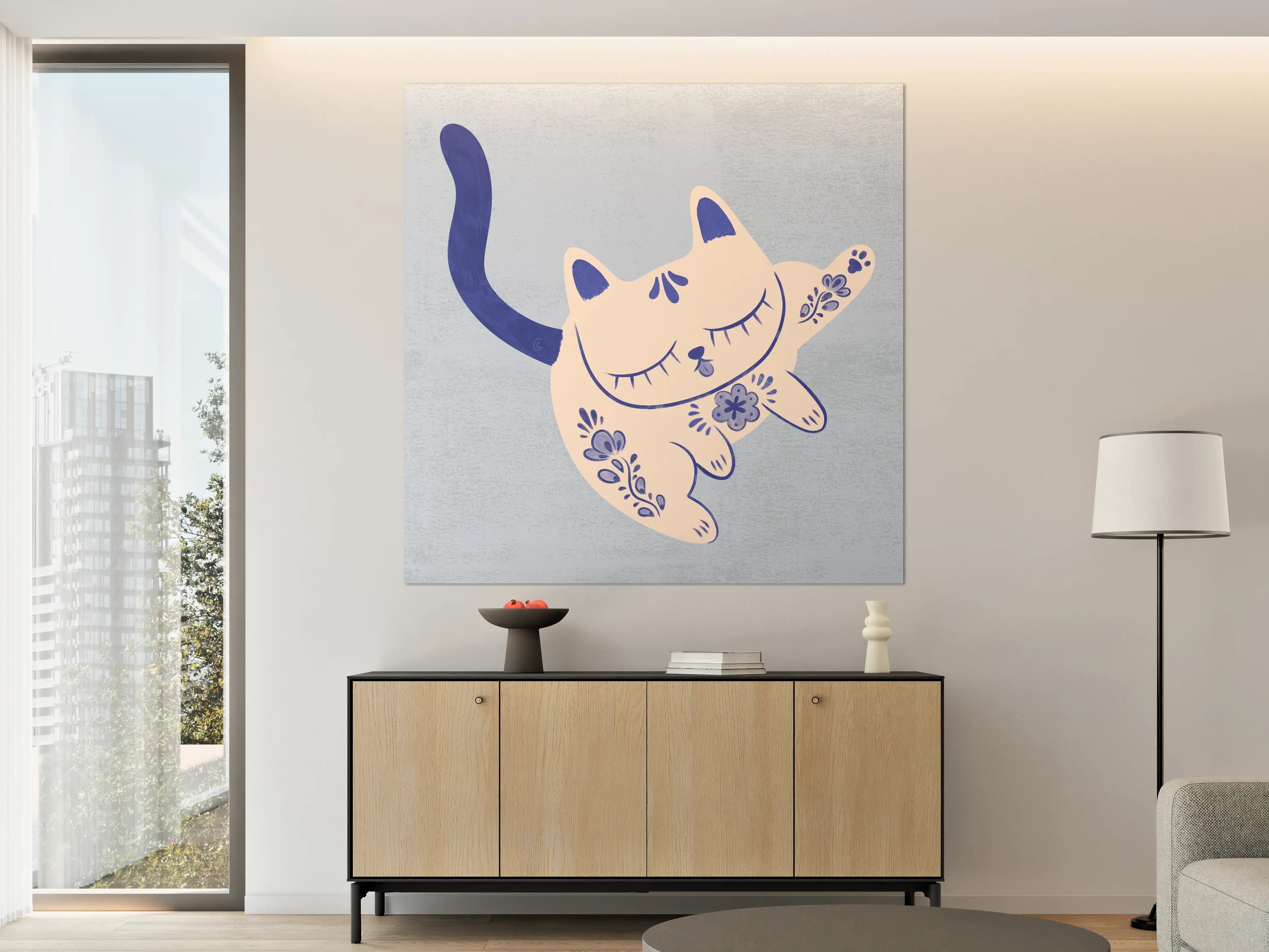 Große Wandbilder - Niedliche Katze mit Blumenmuster