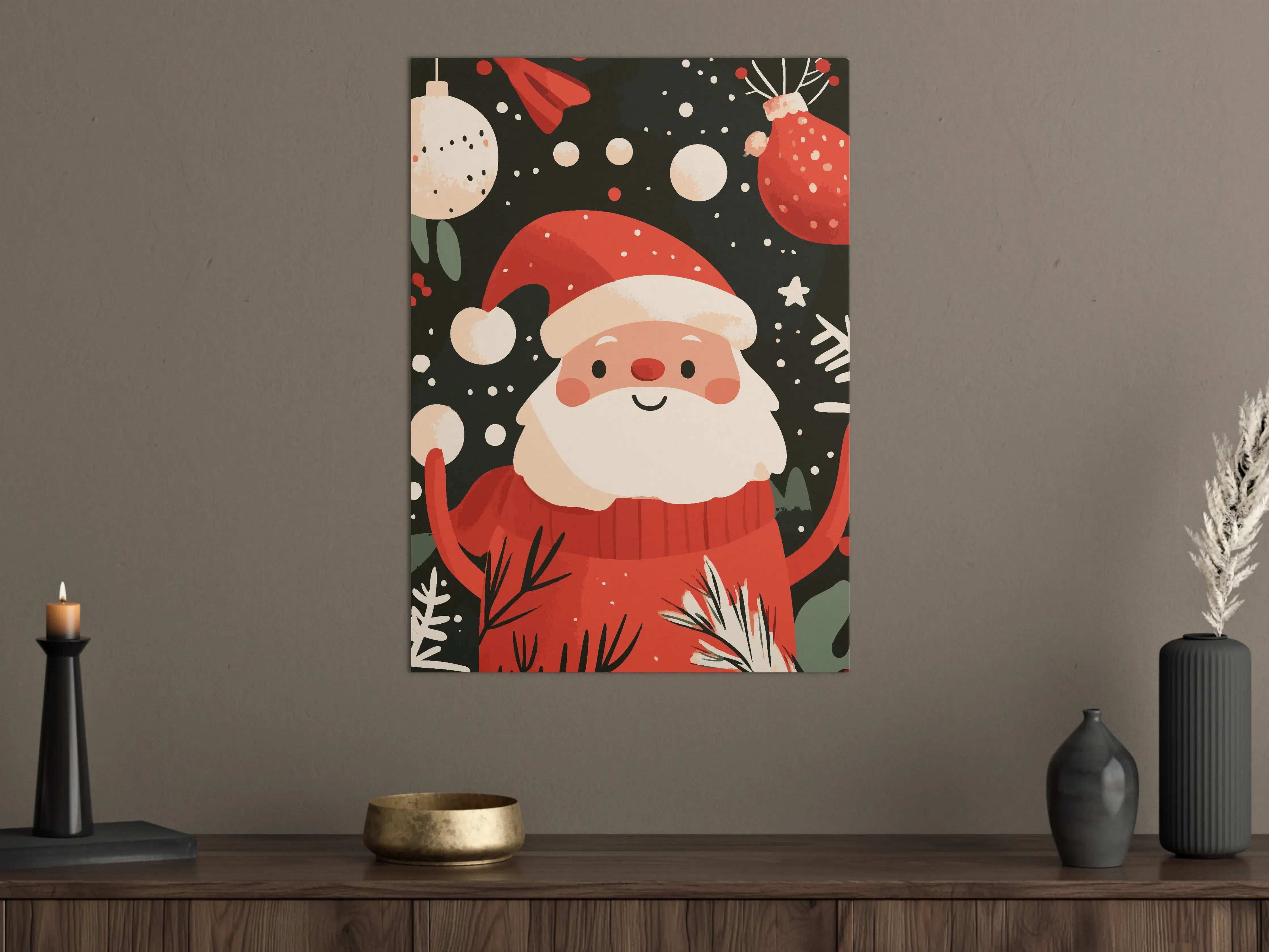 Große Wandbilder - Niedliche Weihnachtsfigur mit Schneeflocken auf dunklem Hintergrund