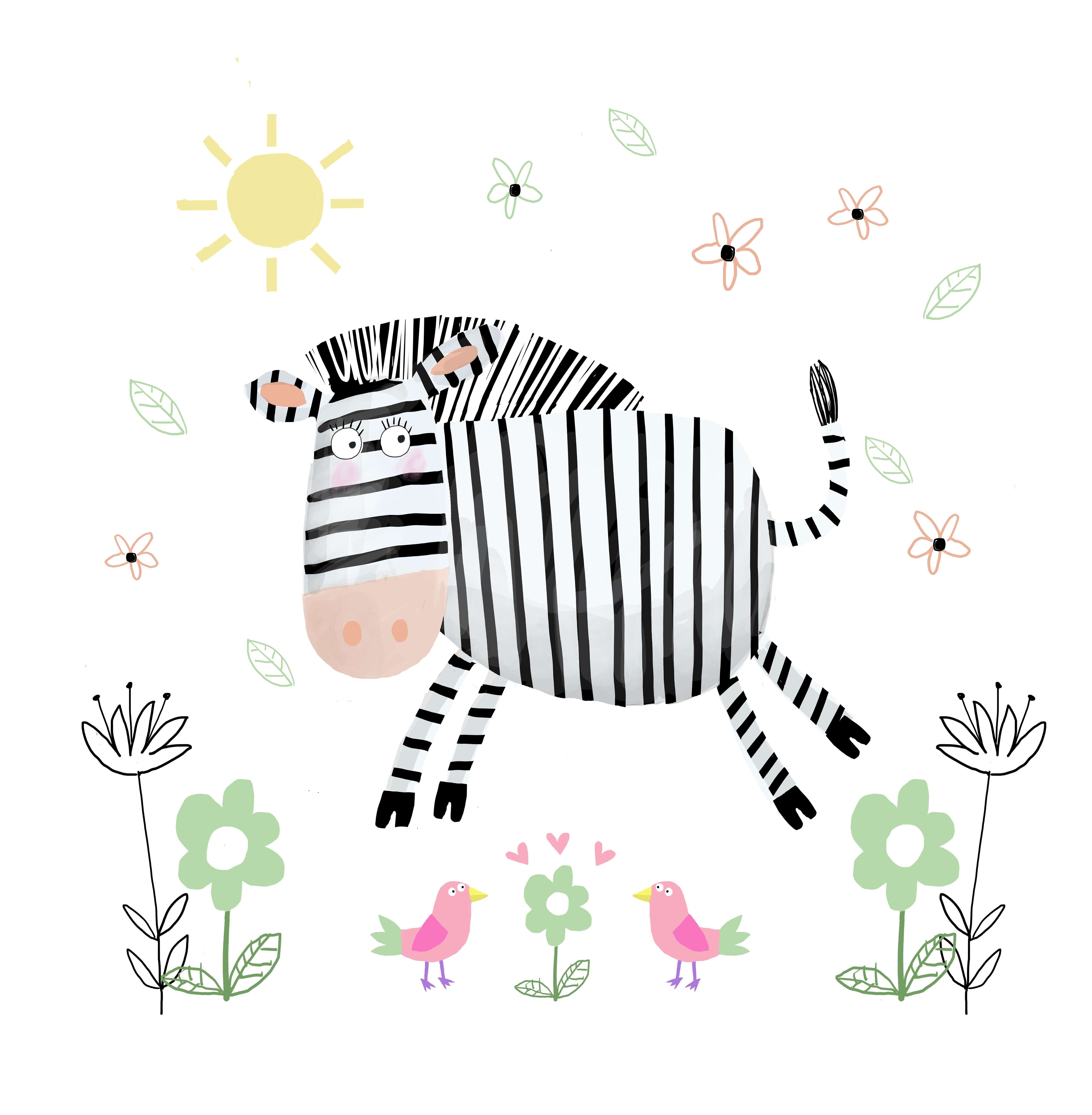 Große Wandbilder-Niedliche Zebra im Blumenfeld