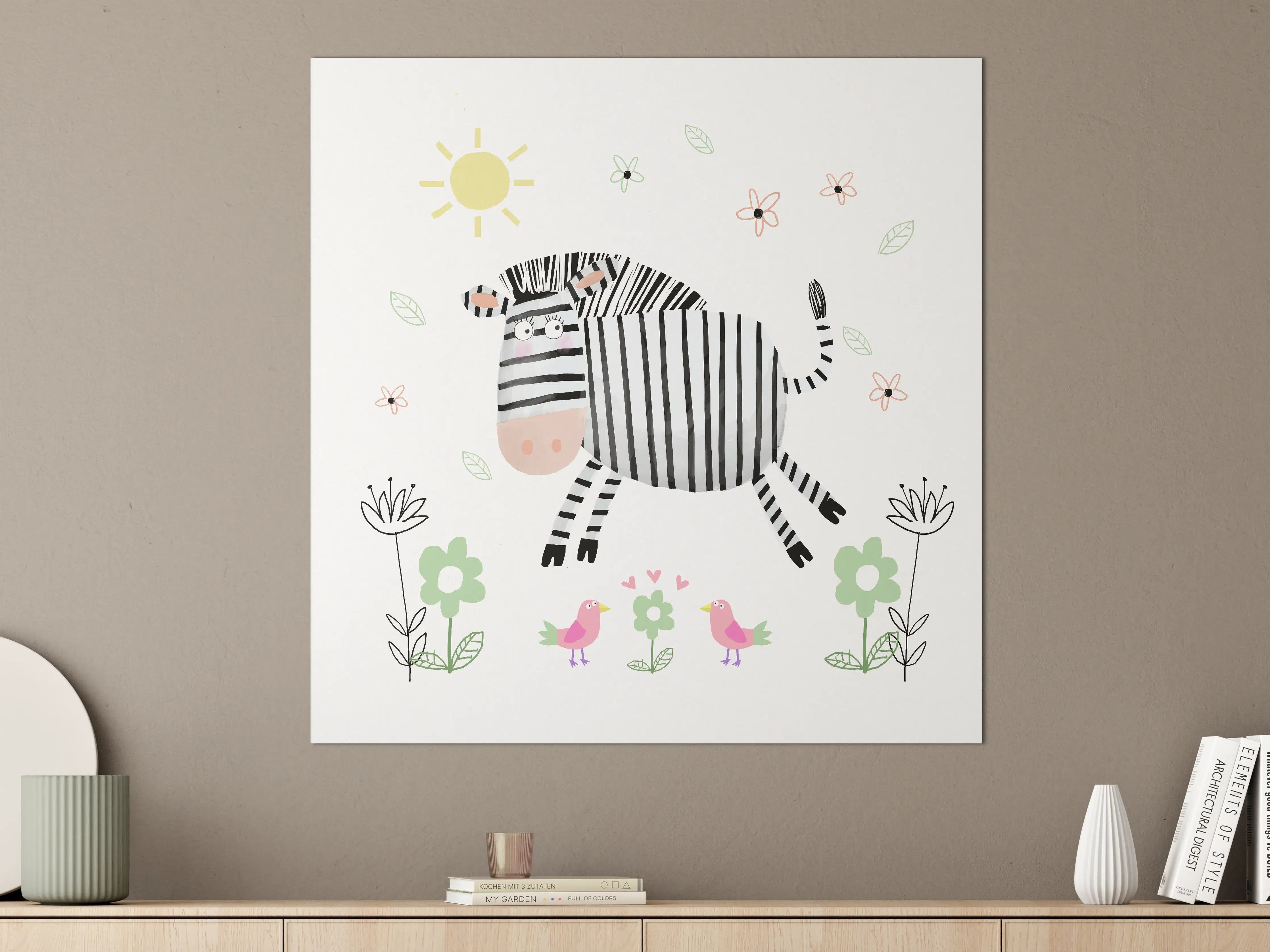 Große Wandbilder - Niedliche Zebra im Blumenfeld