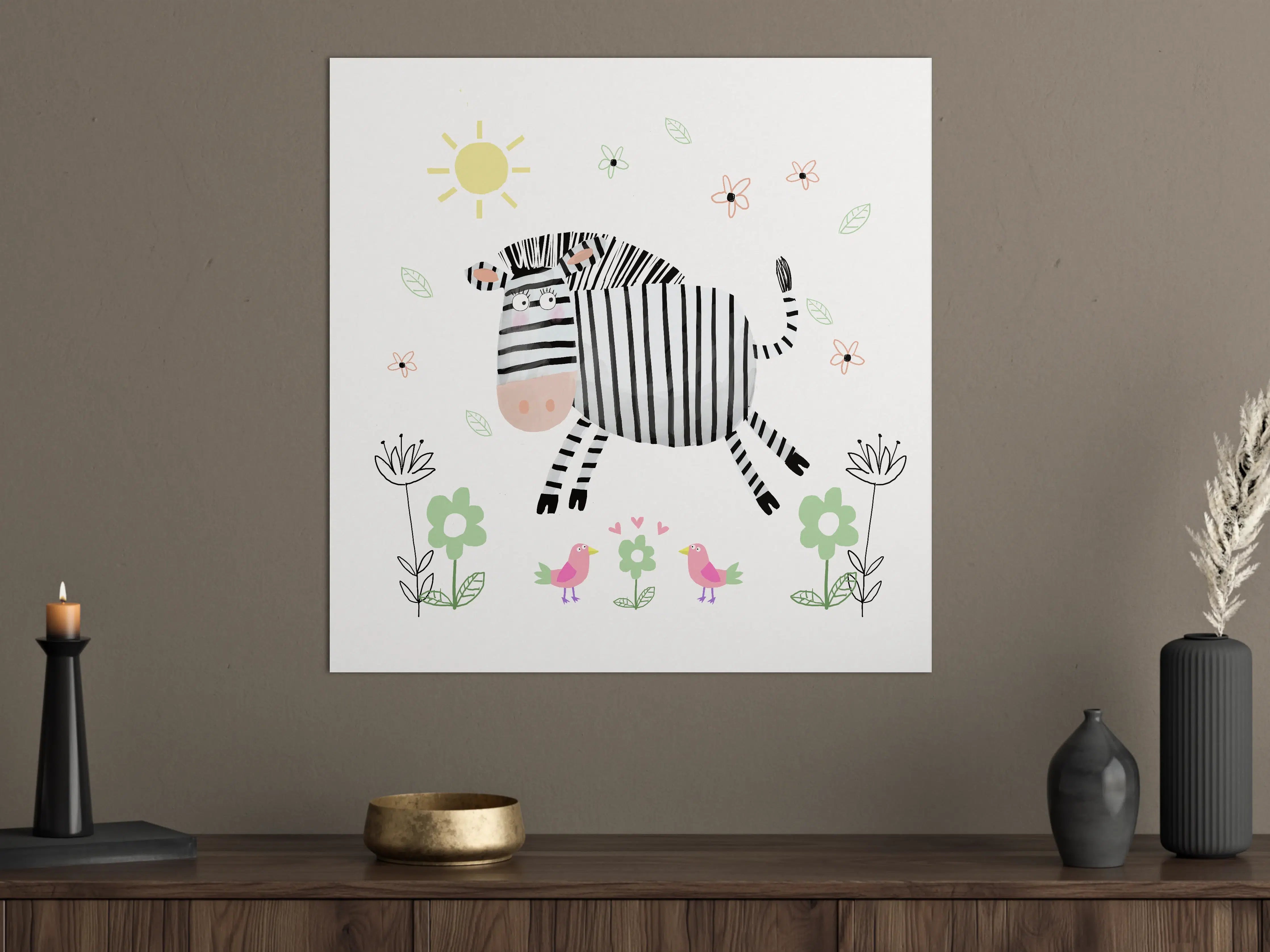 Große Wandbilder - Niedliche Zebra im Blumenfeld