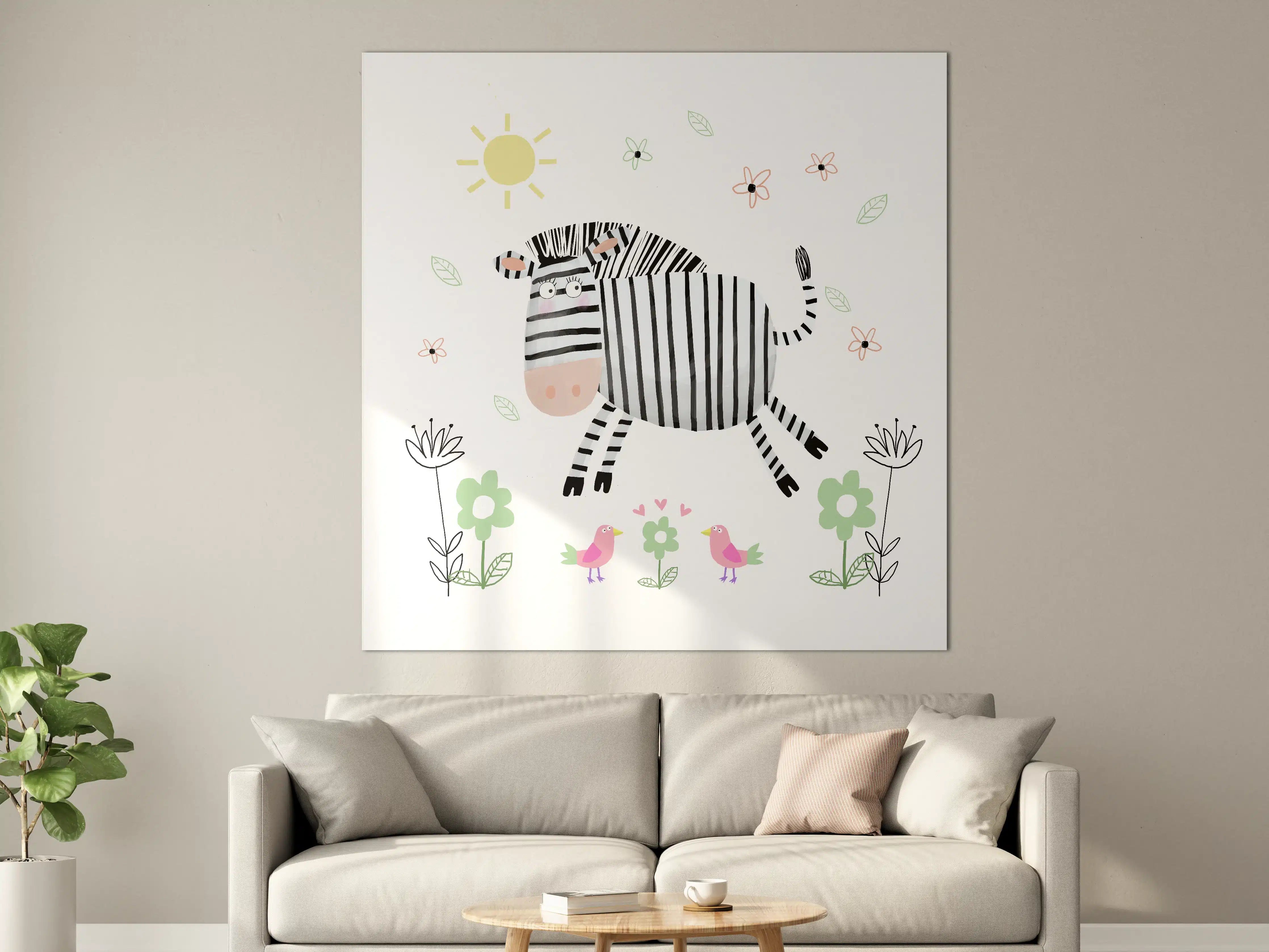 Große Wandbilder - Niedliche Zebra im Blumenfeld