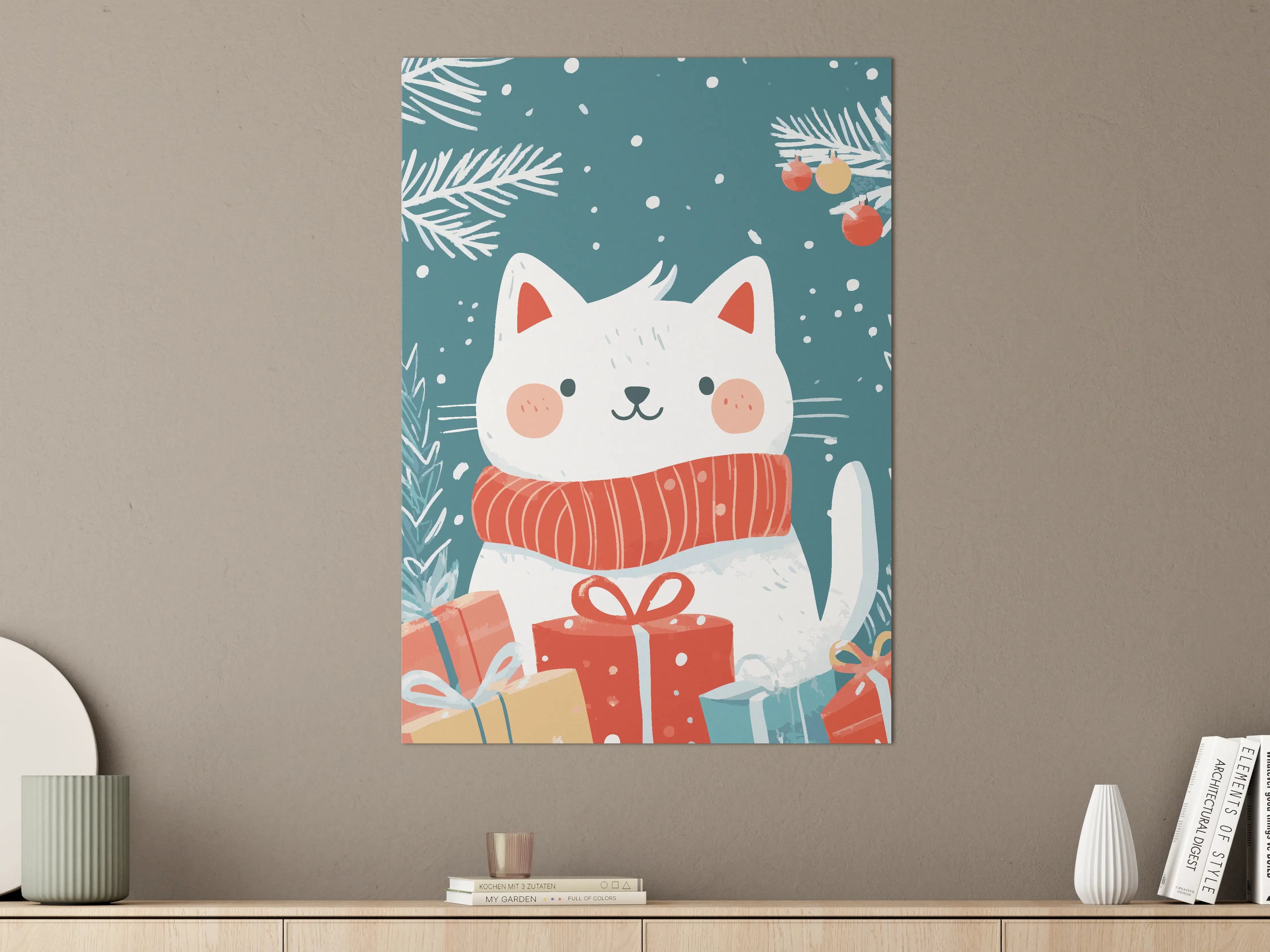 Große Wandbilder - Niedliche weihnachtliche Katzenillustration