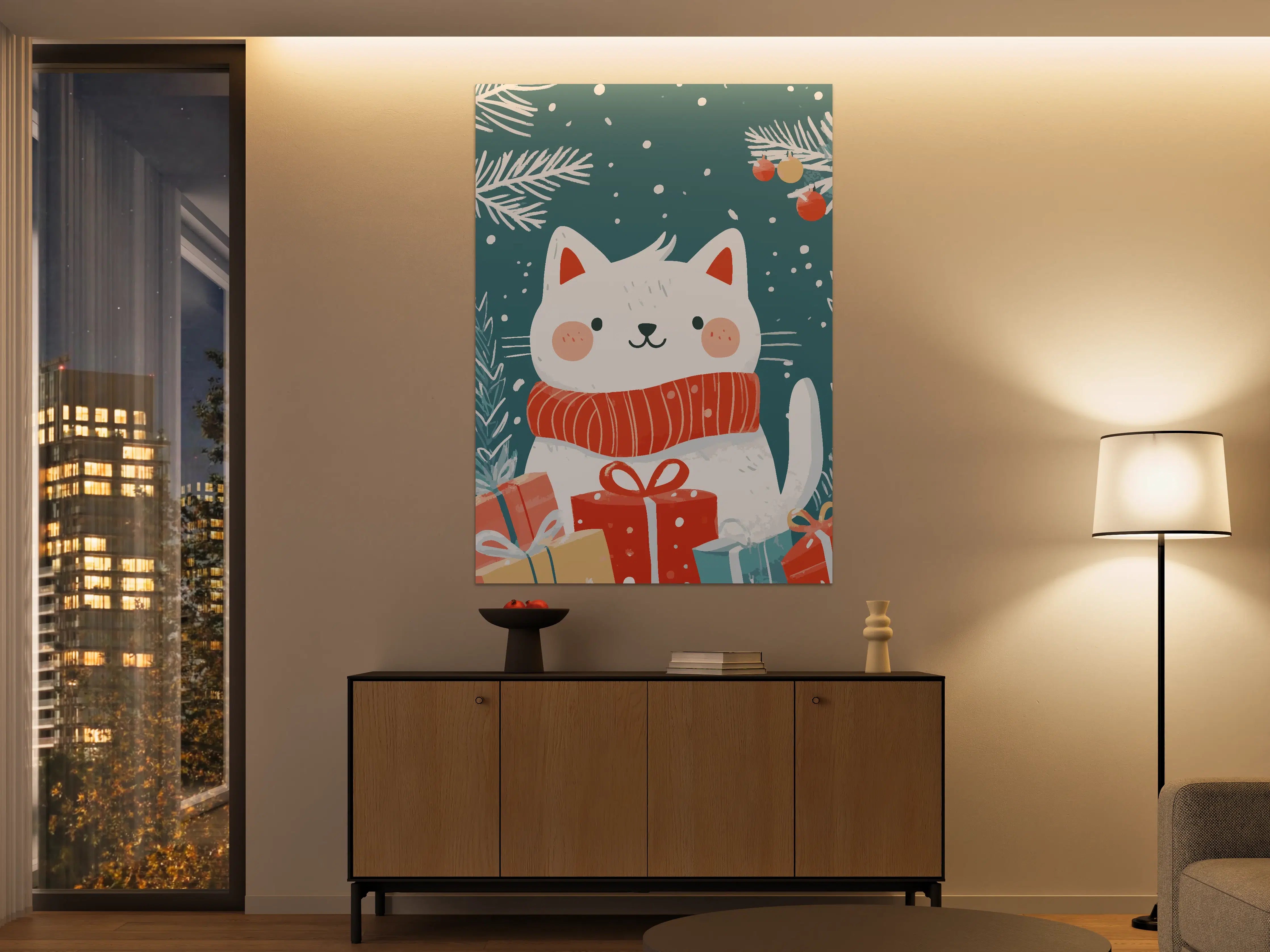 Große Wandbilder - Niedliche weihnachtliche Katzenillustration