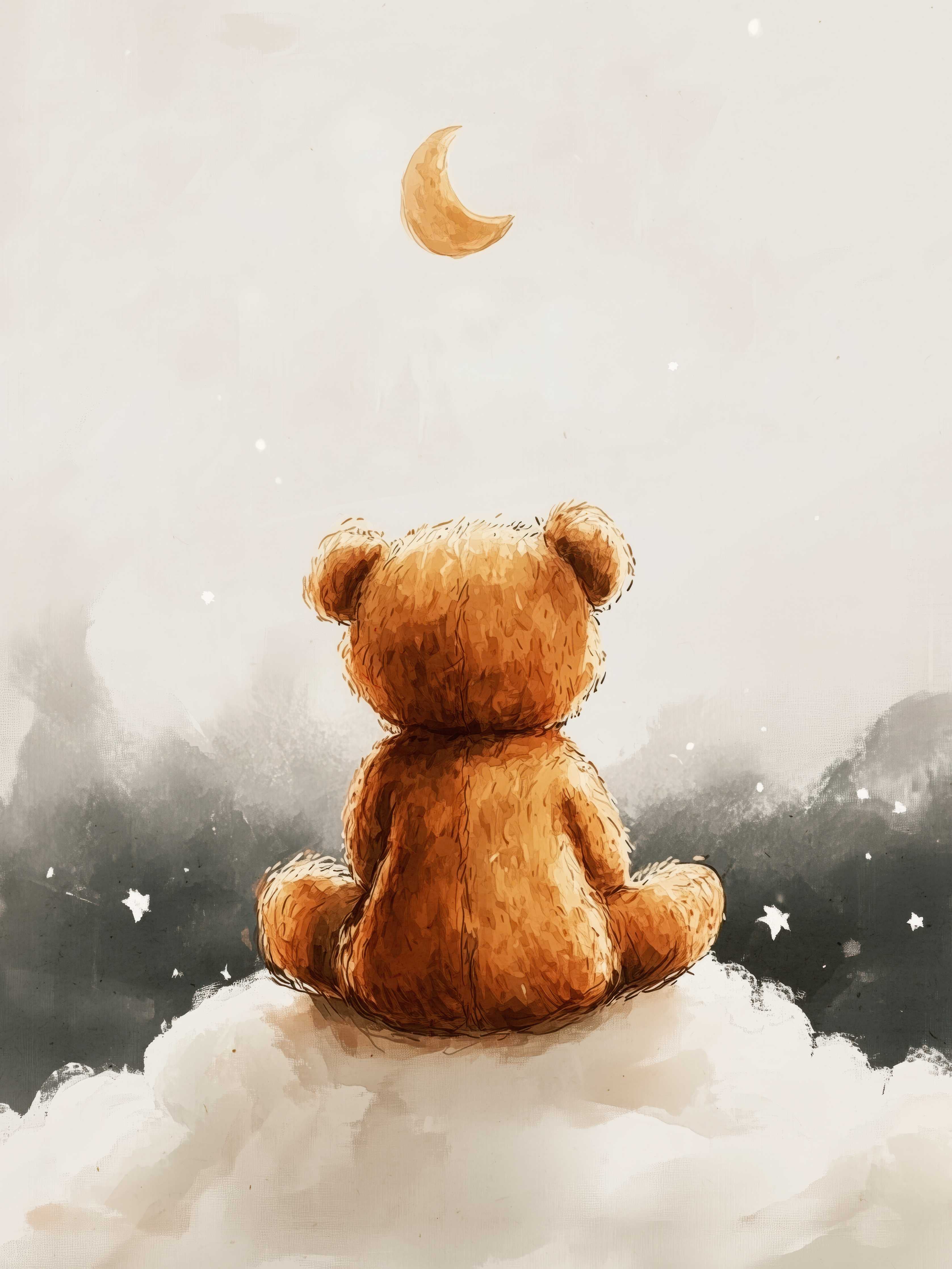 Große Wandbilder-Niedlicher Teddybär unter Mond und Sternen