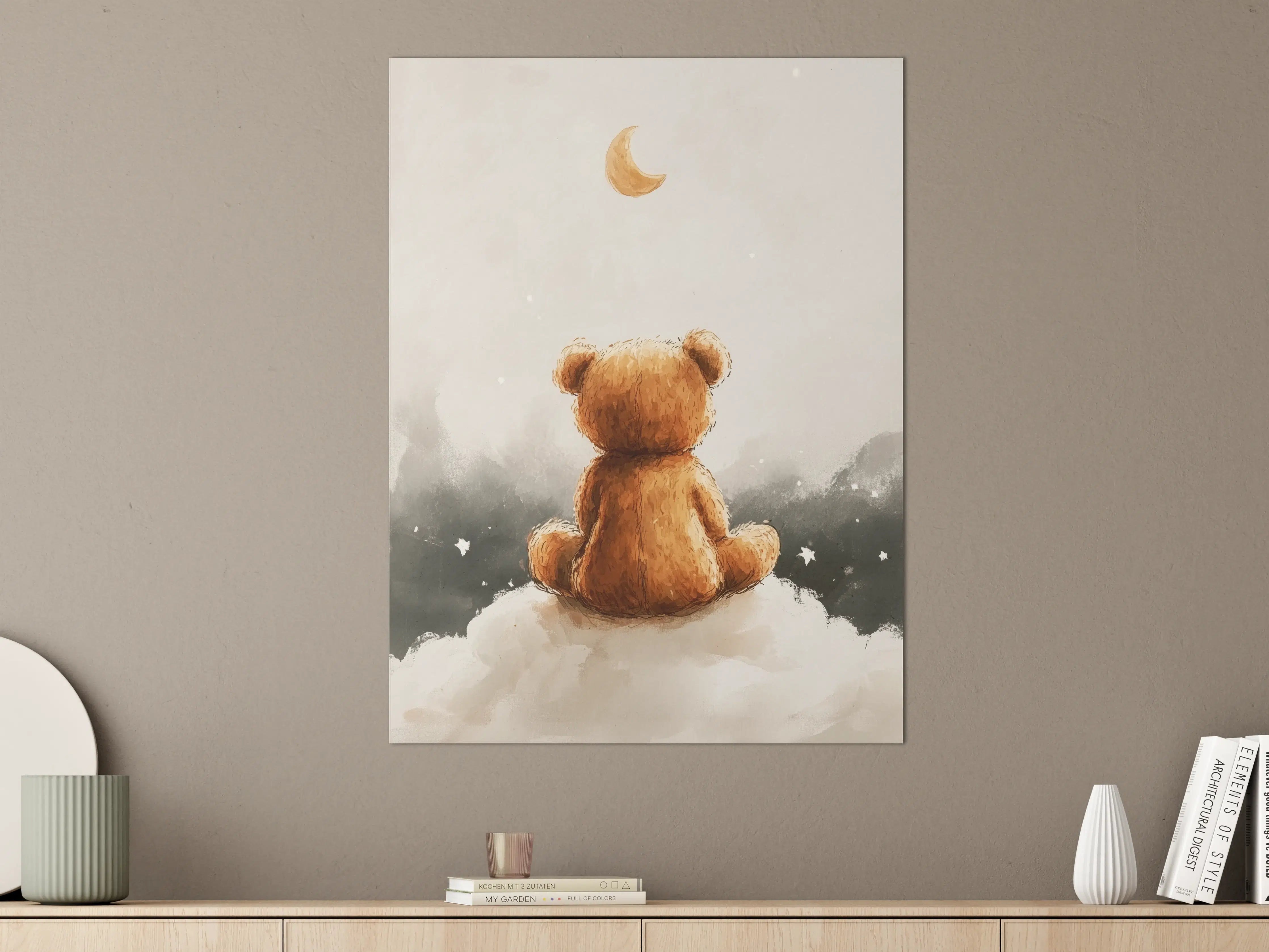 Große Wandbilder - Niedlicher Teddybär unter Mond und Sternen