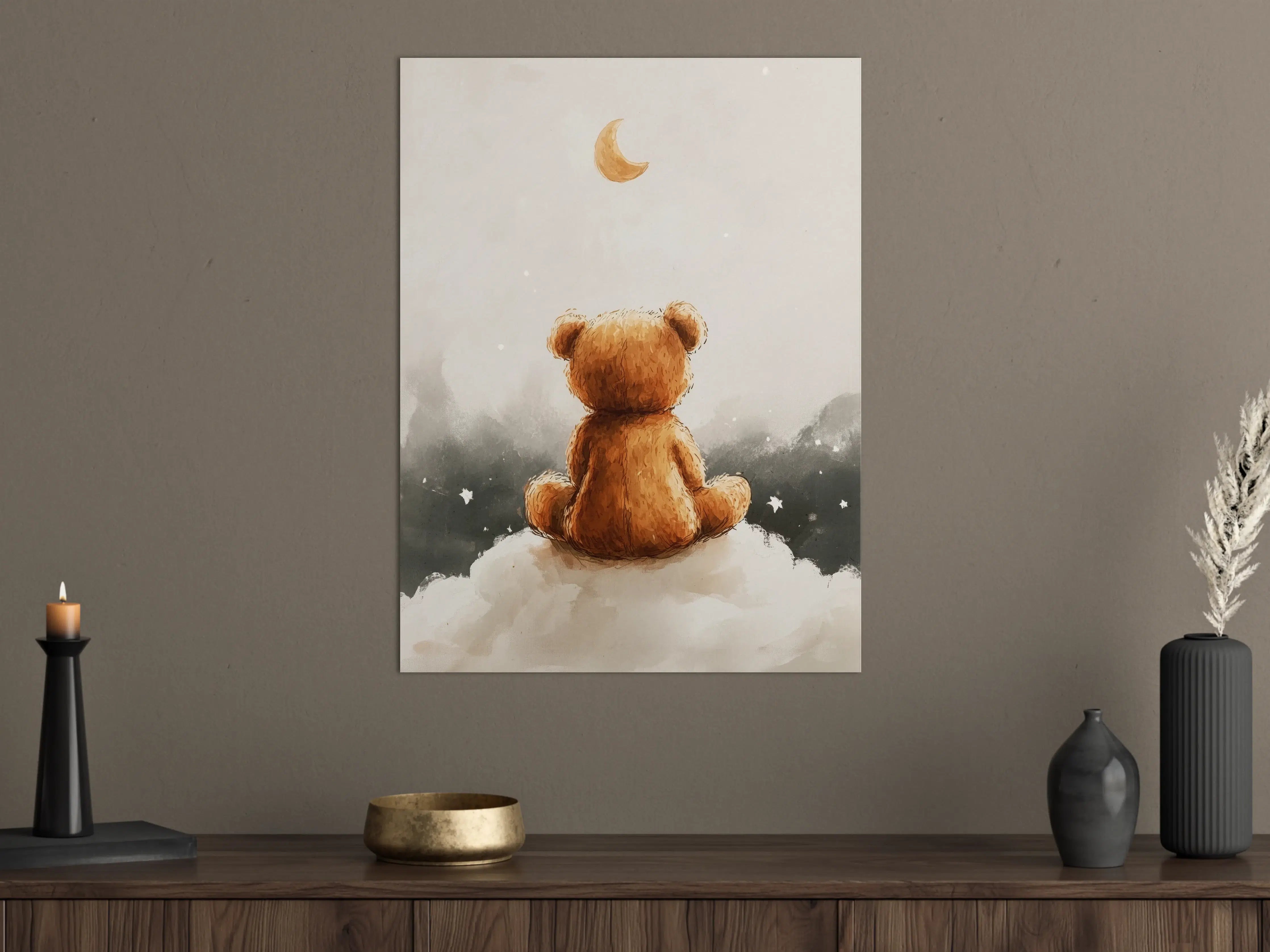 Große Wandbilder - Niedlicher Teddybär unter Mond und Sternen