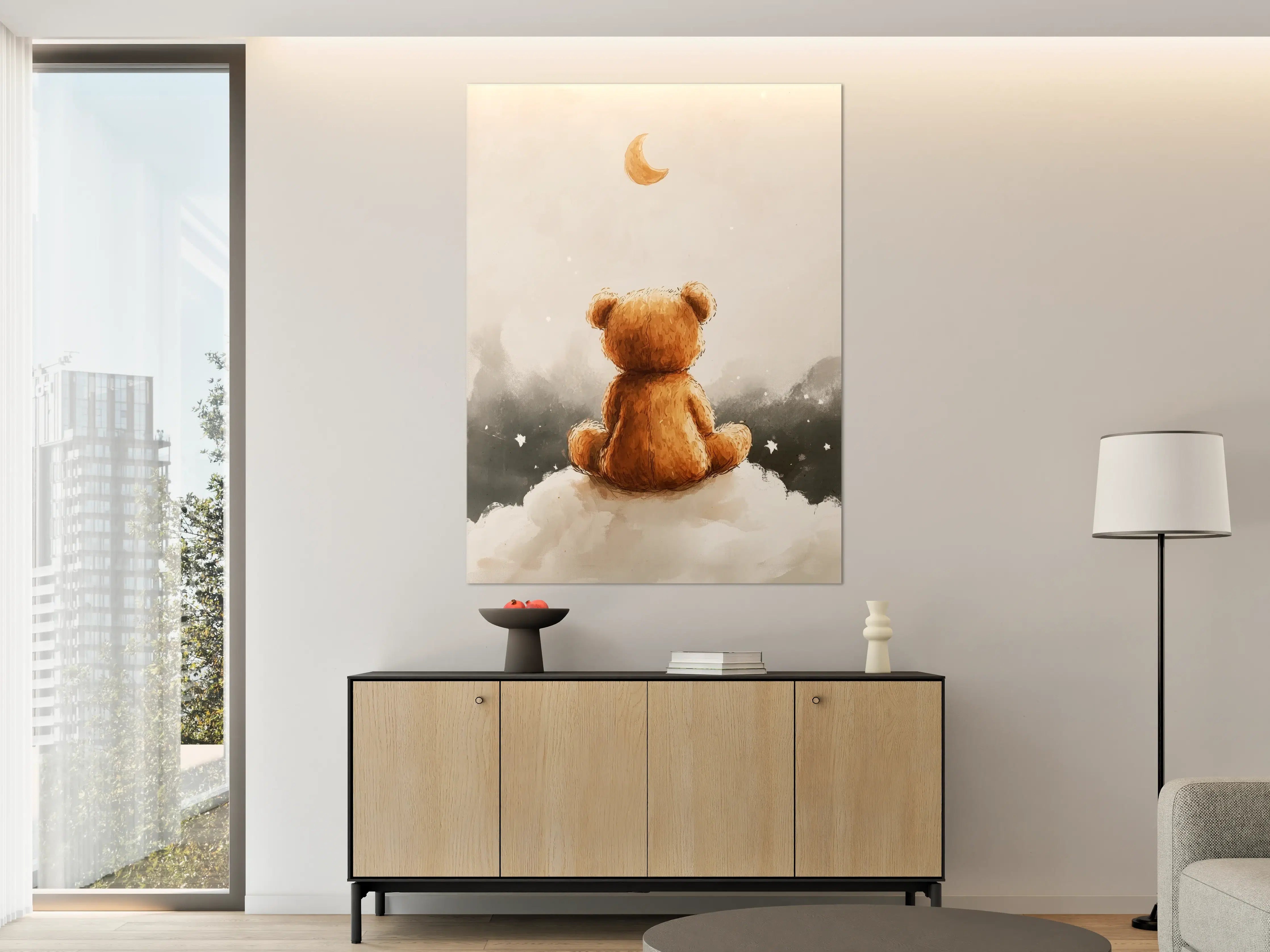 Große Wandbilder - Niedlicher Teddybär unter Mond und Sternen