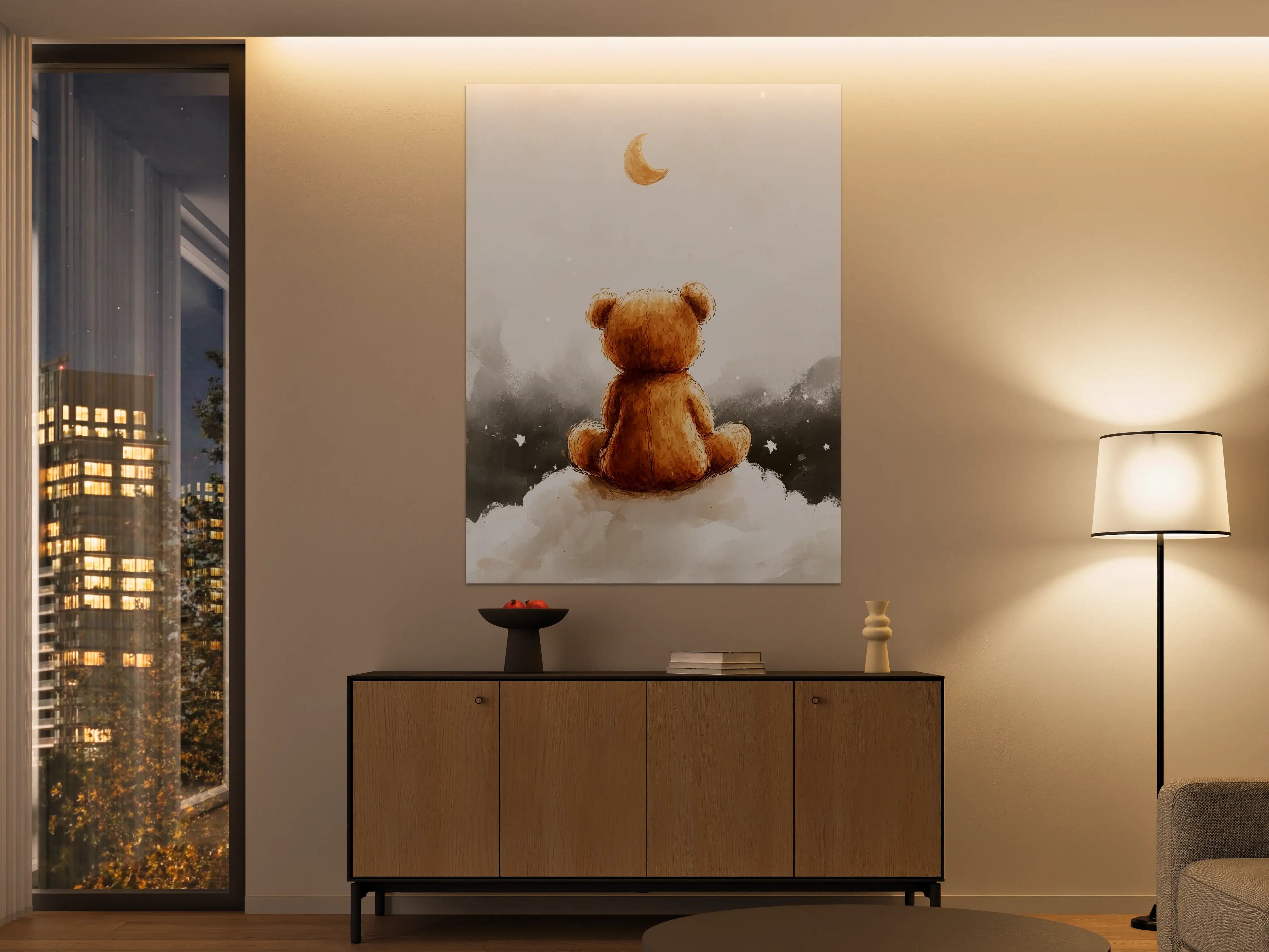 Große Wandbilder - Niedlicher Teddybär unter Mond und Sternen