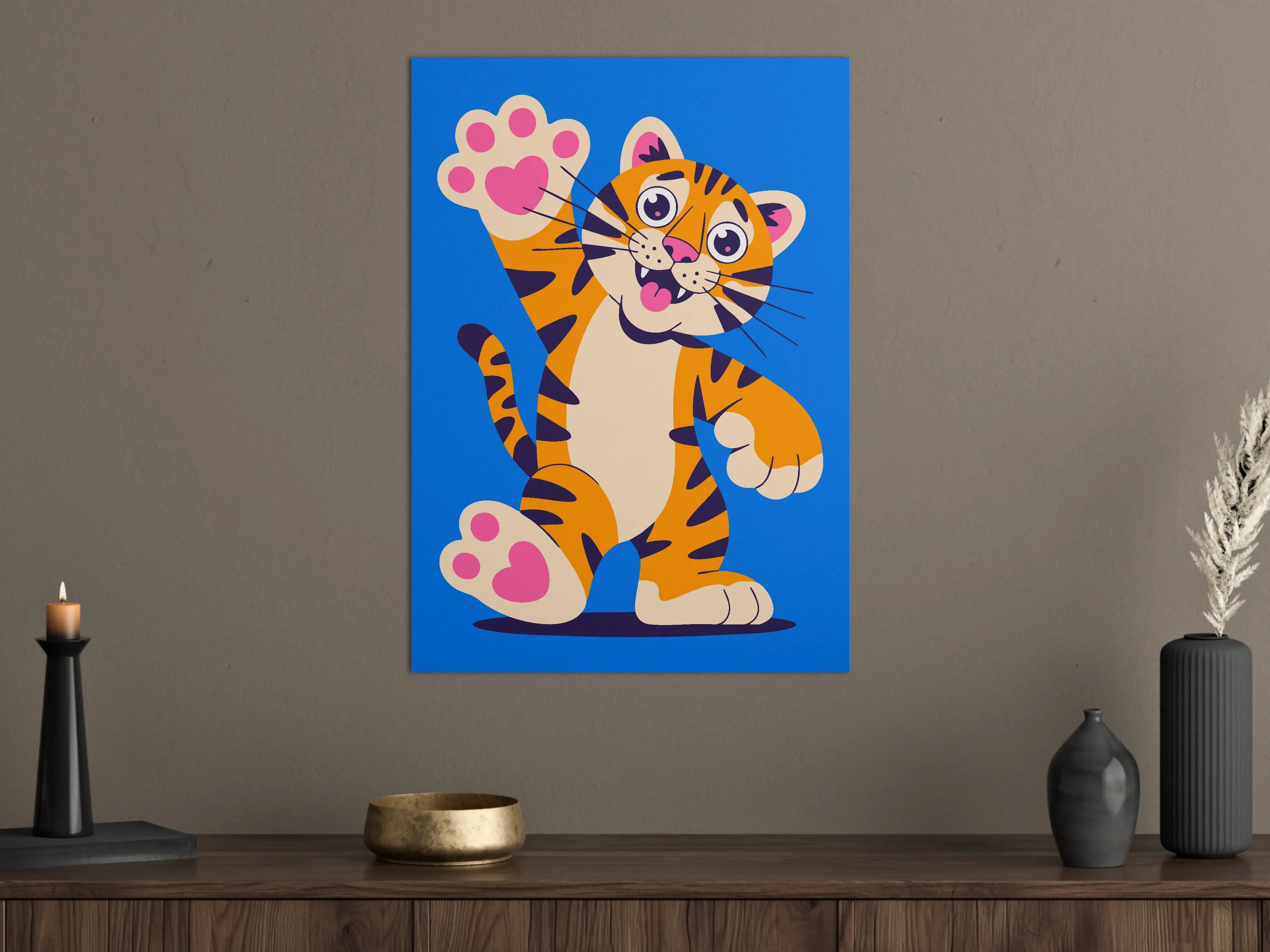 Große Wandbilder - Niedliches Cartoon-Tiger mit Pfote