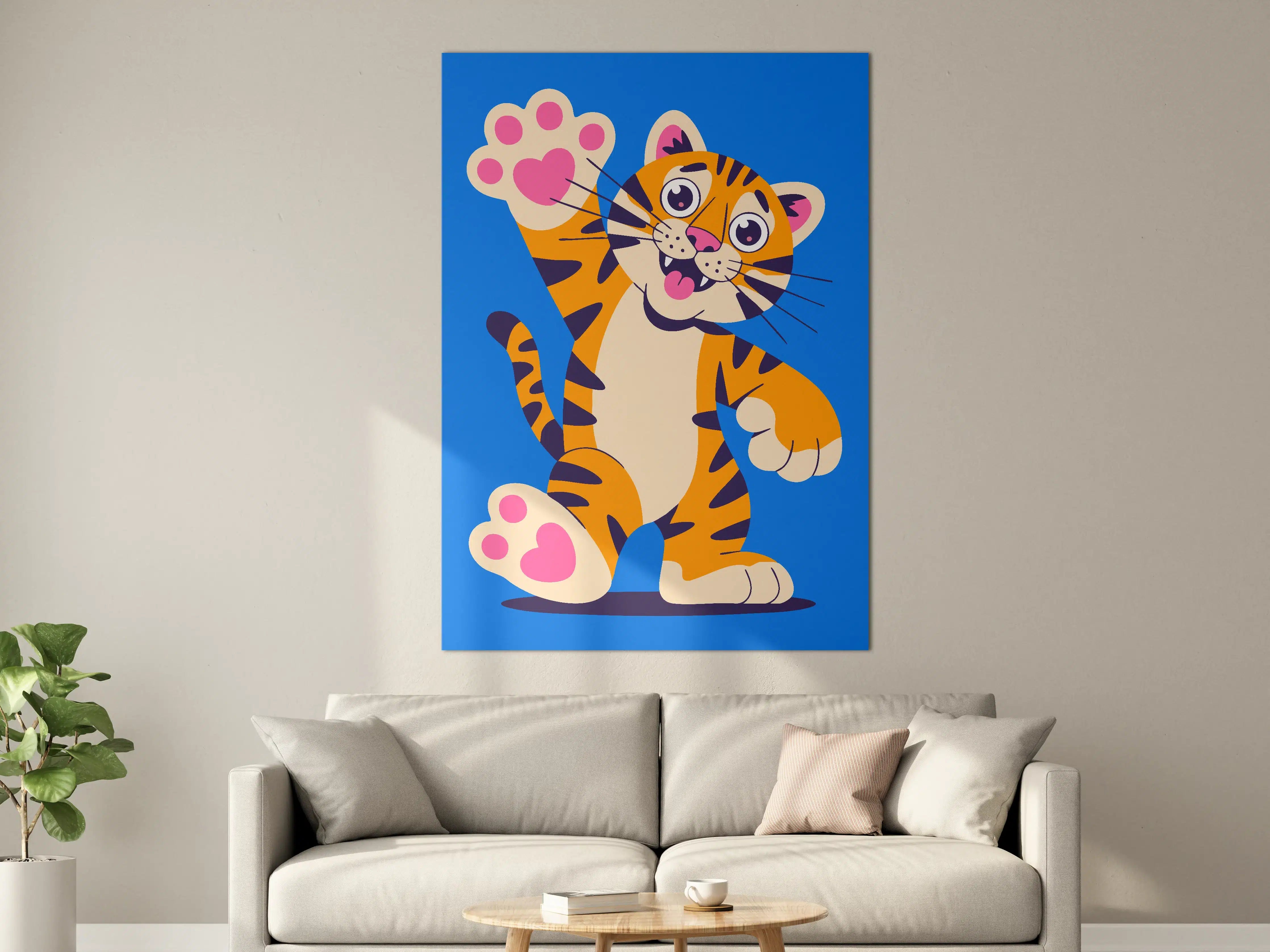 Große Wandbilder - Niedliches Cartoon-Tiger mit Pfote