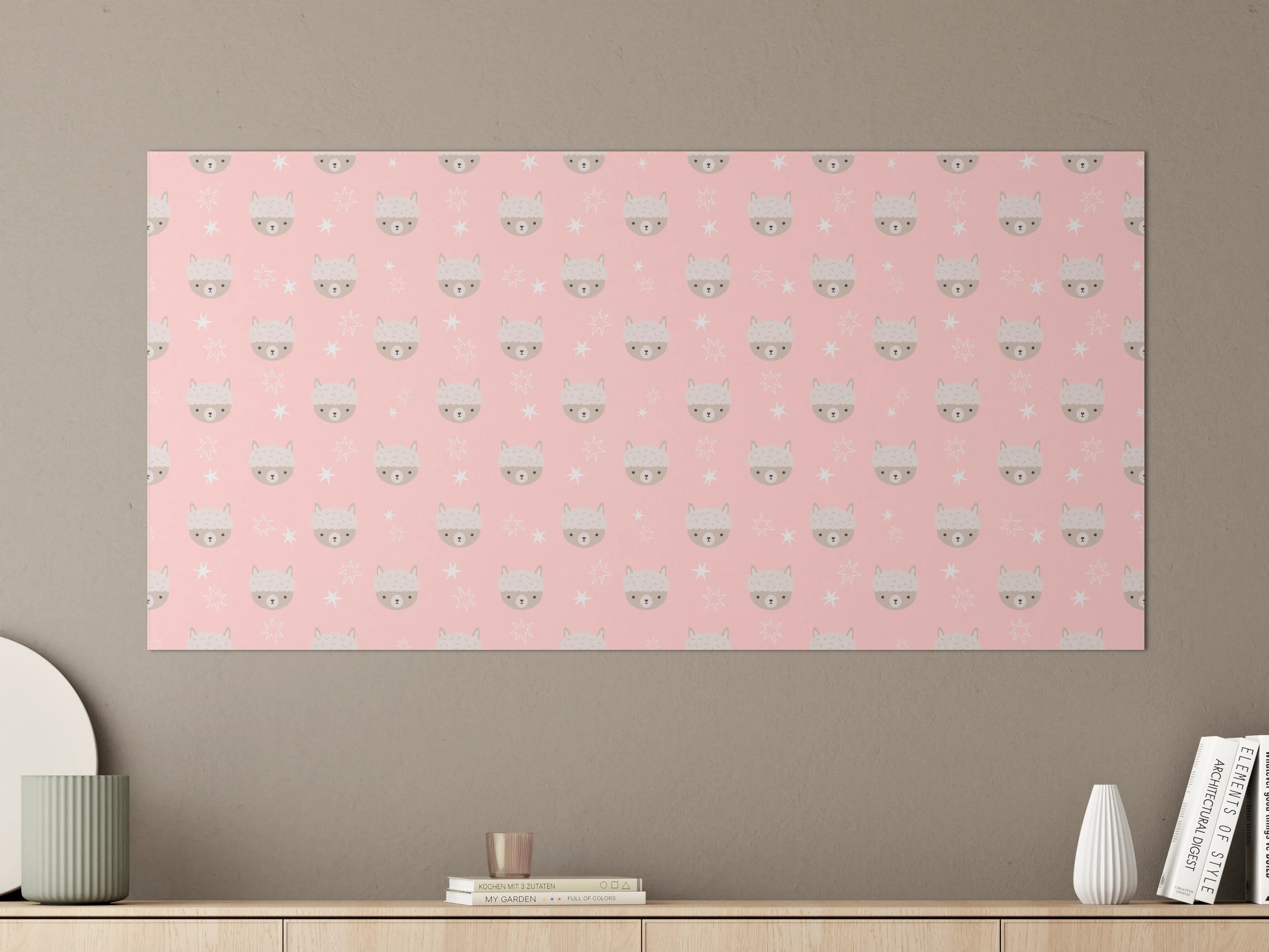 Große Wandbilder - Niedliches Katzen-Pattern auf Pastell-Pink