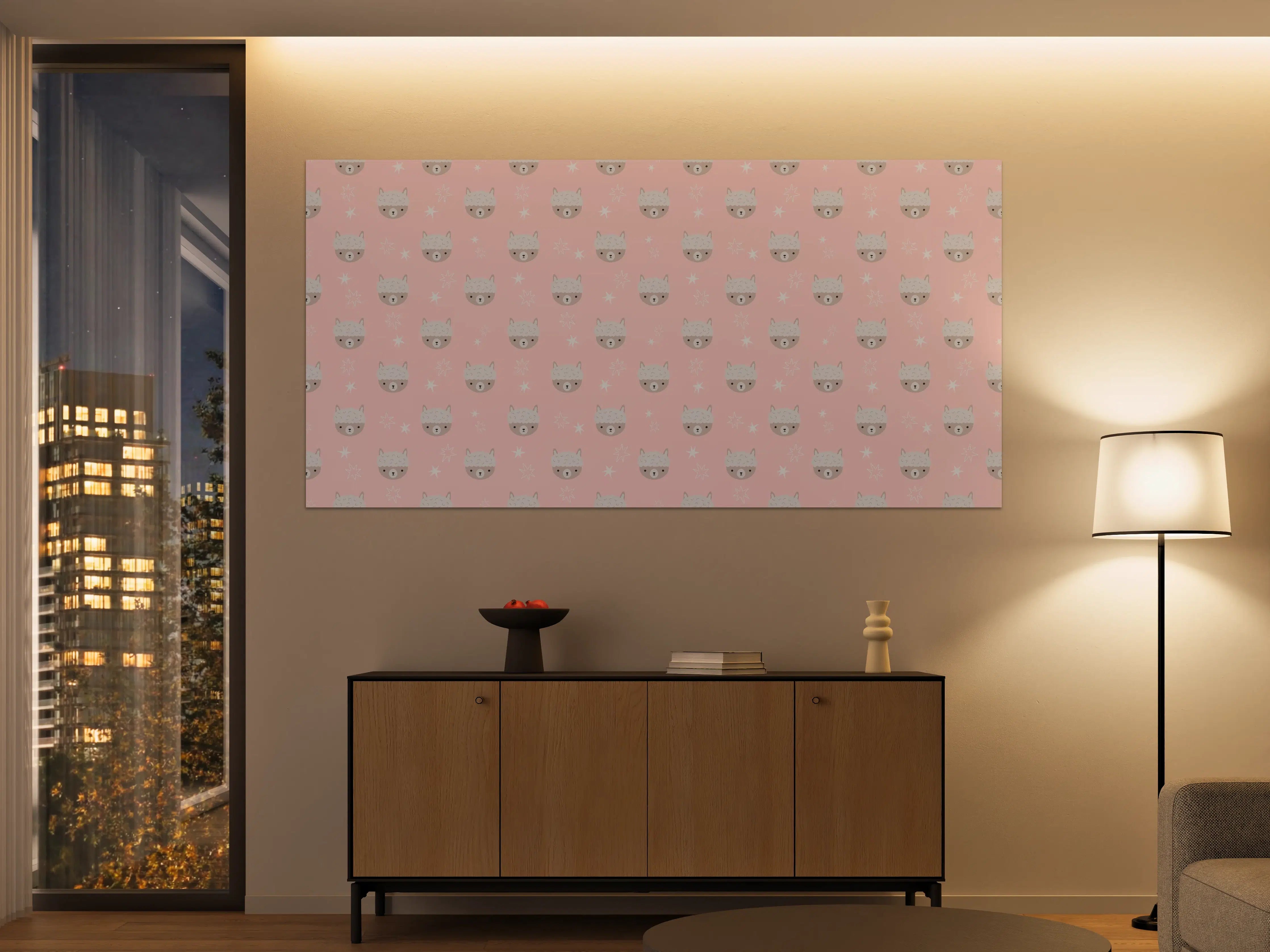 Große Wandbilder - Niedliches Katzen-Pattern auf Pastell-Pink